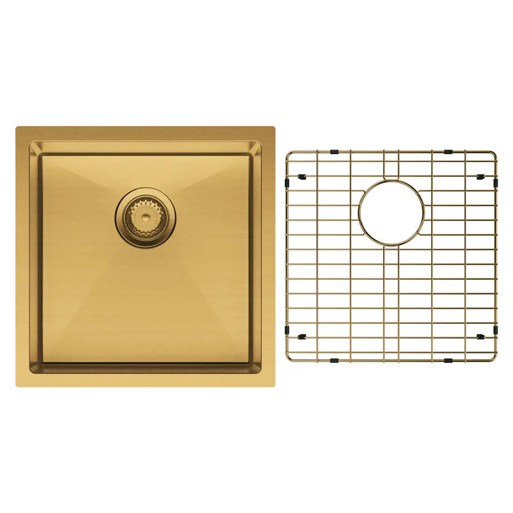 Hana 32L Single Kitchen Sink Kit, PVD Rugged Brass fienza