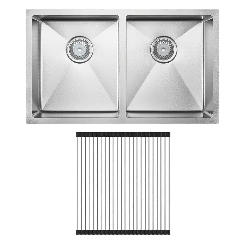 Hana Anti-Scratch 27L/27L Double Kitchen Sink Kit, Stainless Steel fienza