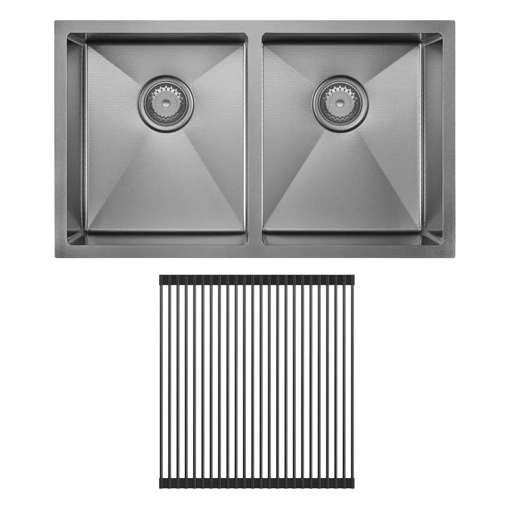 Hana Anti-Scratch 27L/27L Double Kitchen Sink Kit, PVD Gun Metal fienza