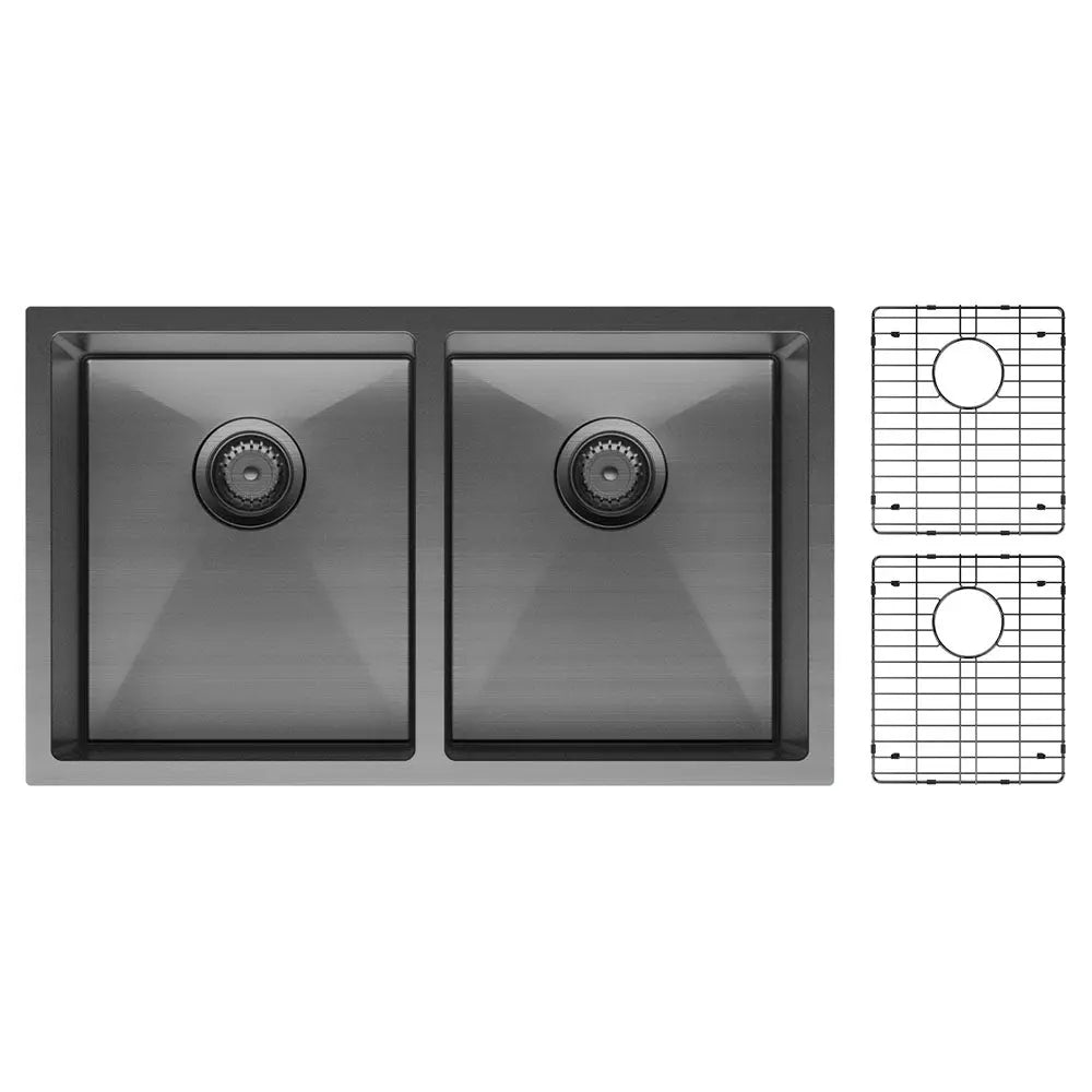 Hana 27L/27L Double Kitchen Sink Kit, PVD Carbon Metal fienza