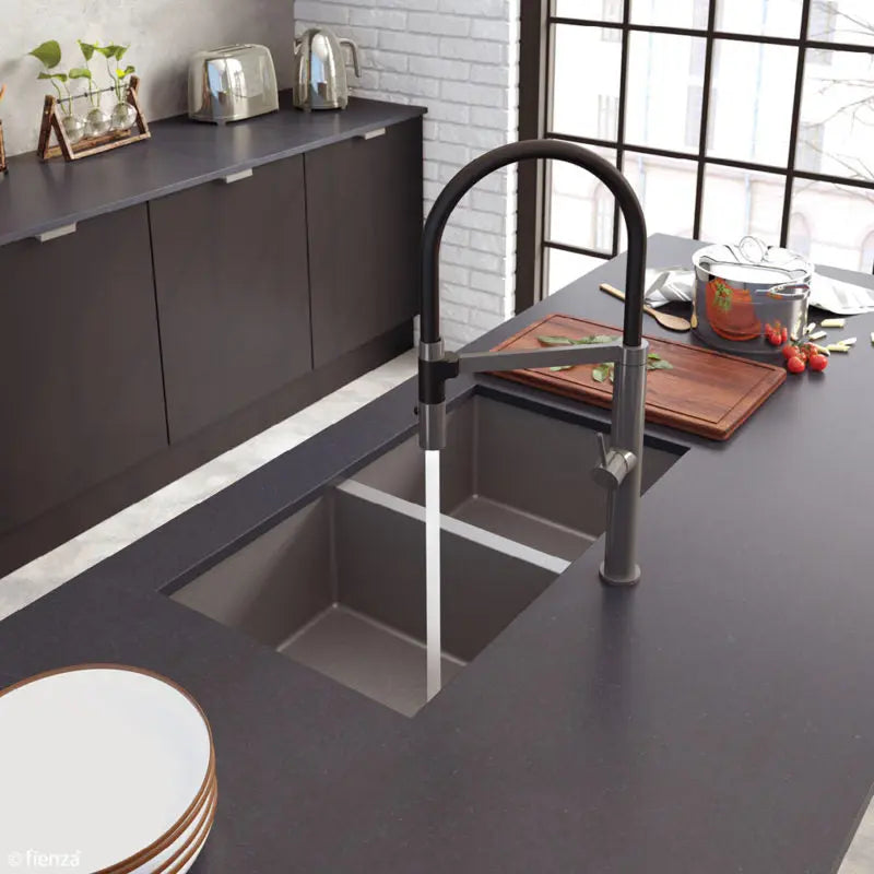 Hana 27L/27L Double Kitchen Sink, PVD Carbon Metal fienza