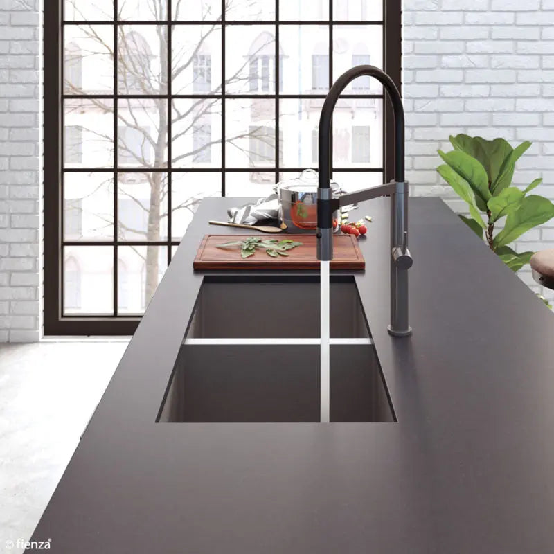 Hana 27L/27L Double Kitchen Sink, PVD Carbon Metal fienza