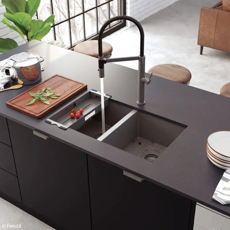 Hana 27L/27L Double Kitchen Sink, PVD Carbon Metal fienza