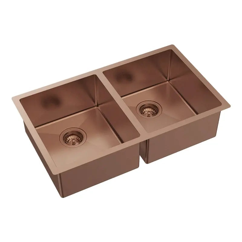 Hana 27L/27L Double Kitchen Sink, PVD Brushed Copper fienza