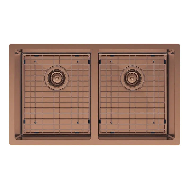 Hana 27L/27L Double Kitchen Sink, PVD Brushed Copper fienza