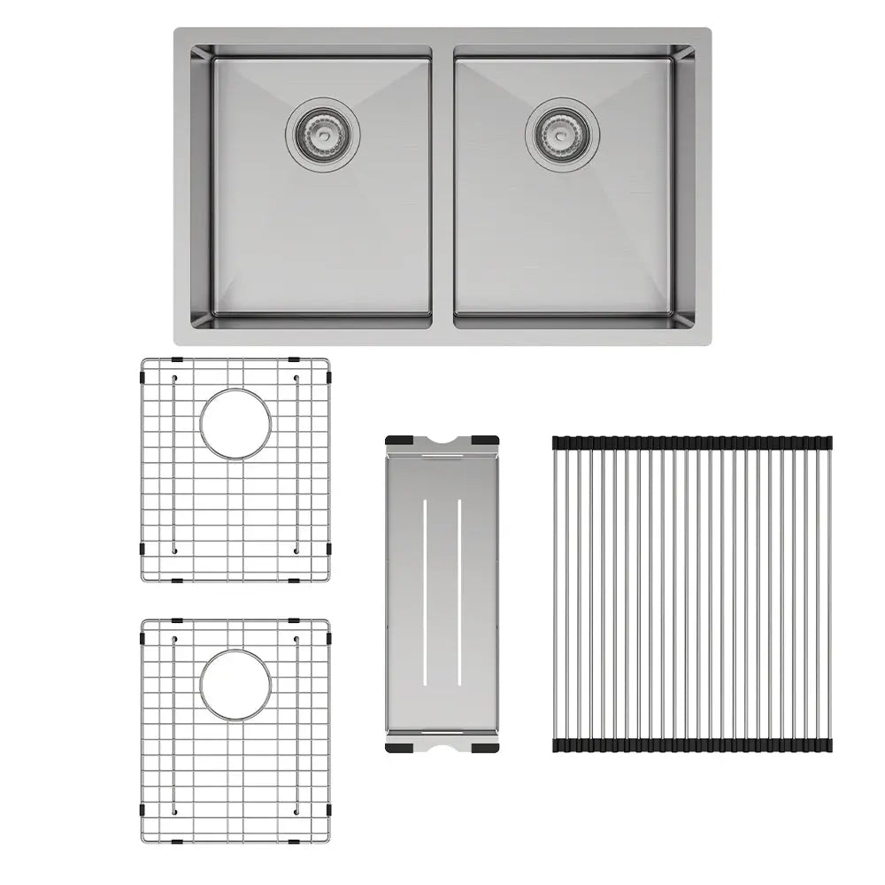 Hana 27L/27L Double Kitchen Sink Kit, Stainless Steel fienza