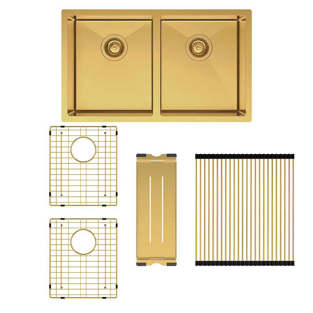 Hana 27L/27L Double Kitchen Sink Kit, PVD Rugged Brass fienza