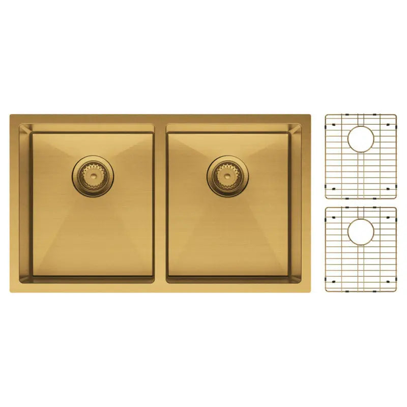 Hana 27L/27L Double Kitchen Sink Kit, PVD Rugged Brass fienza