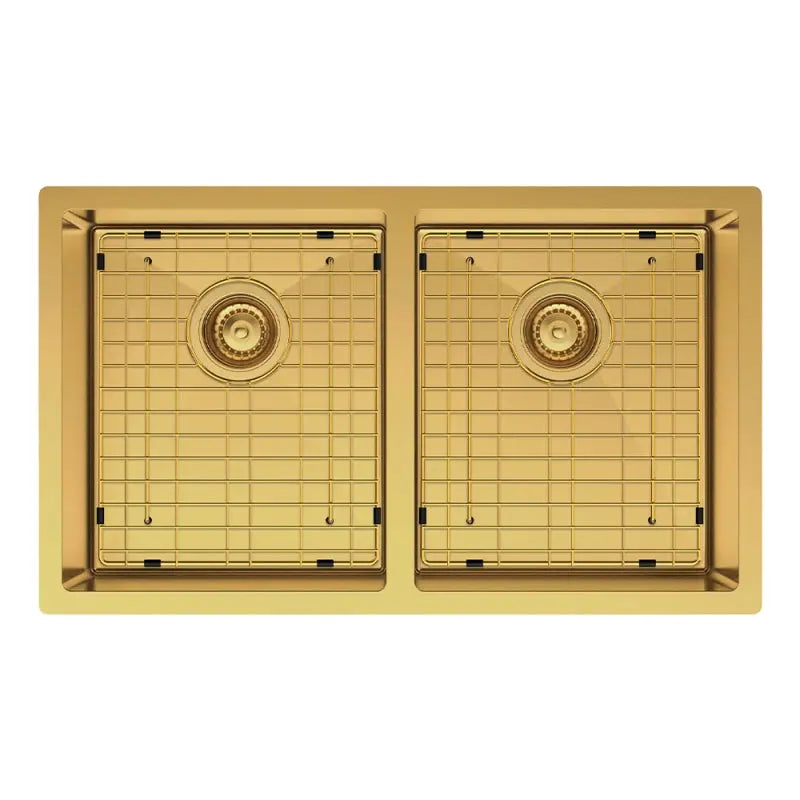 Hana 27L/27L Double Kitchen Sink, PVD Rugged Brass fienza