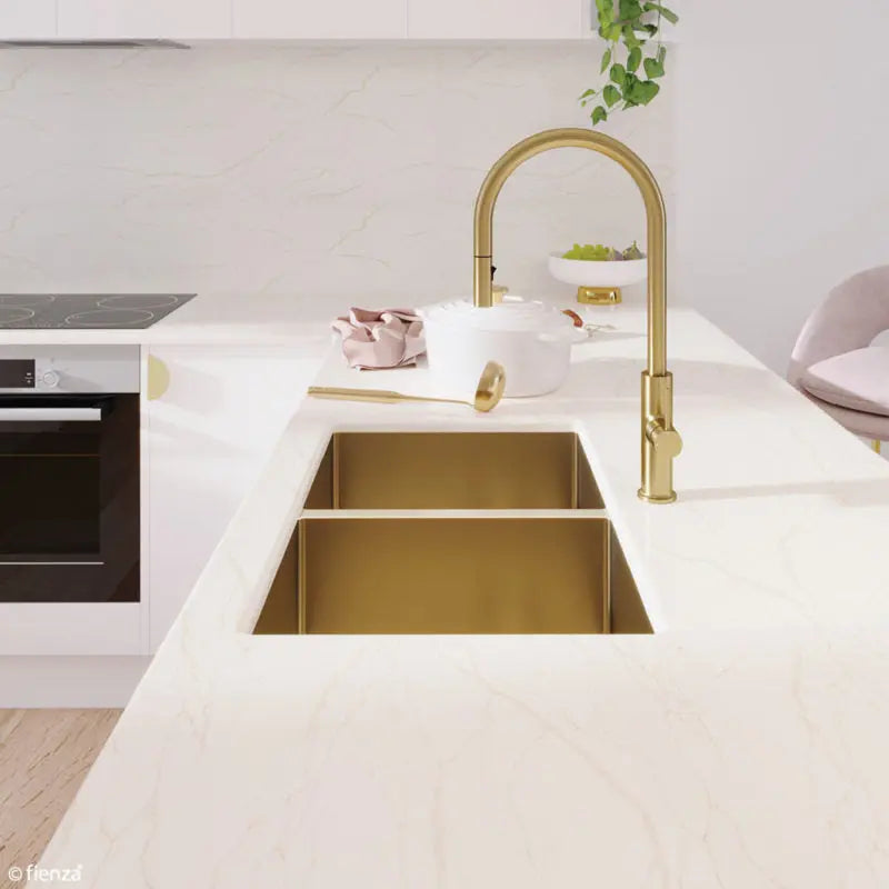 Hana 27L/27L Double Kitchen Sink, PVD Rugged Brass fienza