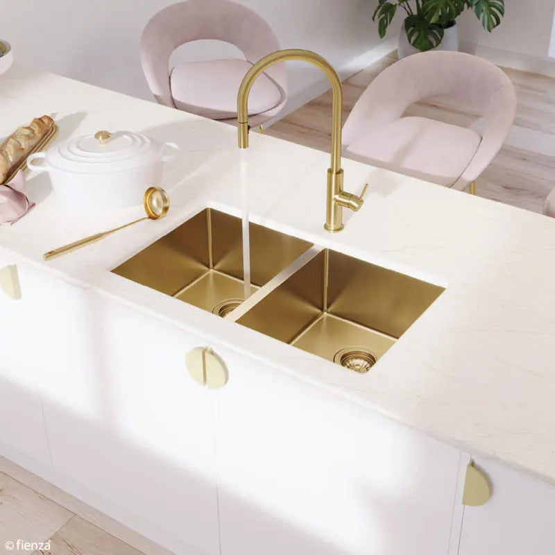 Hana 27L/27L Double Kitchen Sink, PVD Rugged Brass fienza