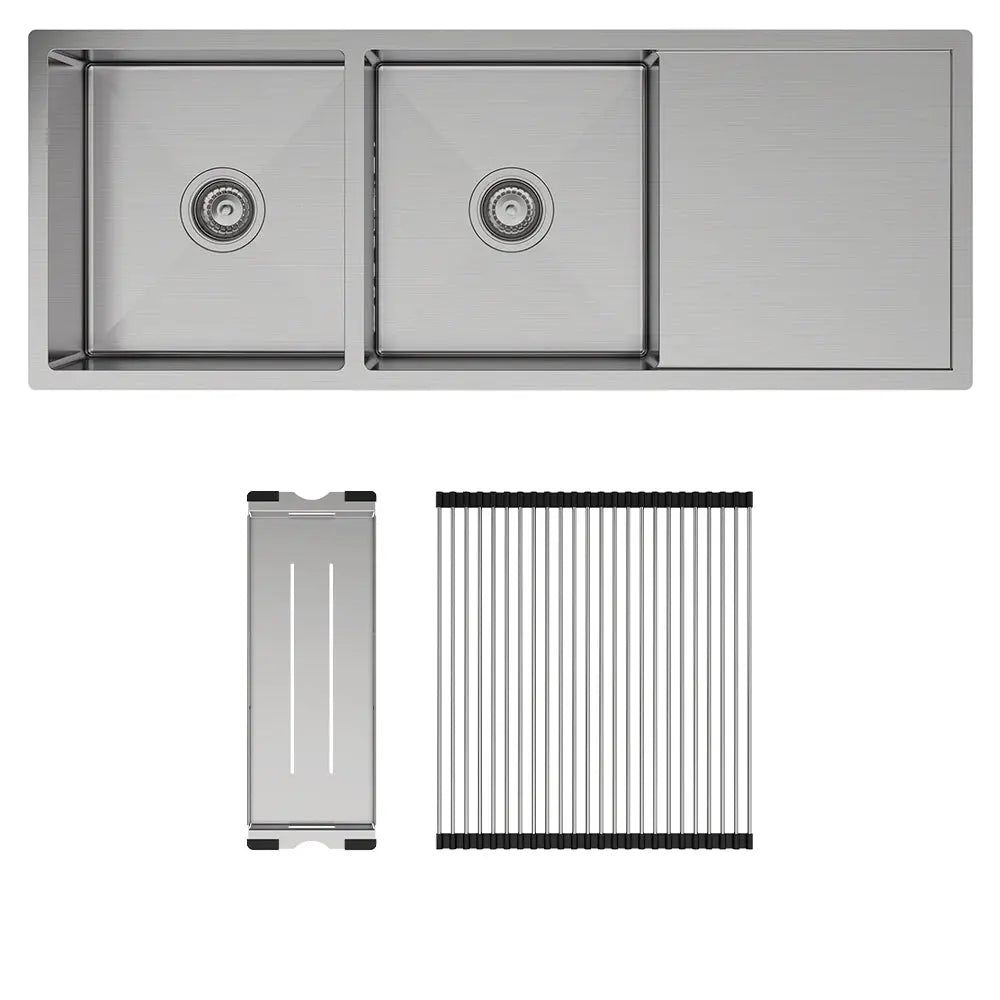 Hana 29L/29L Double Kitchen Sink with Drainer Kit fienza