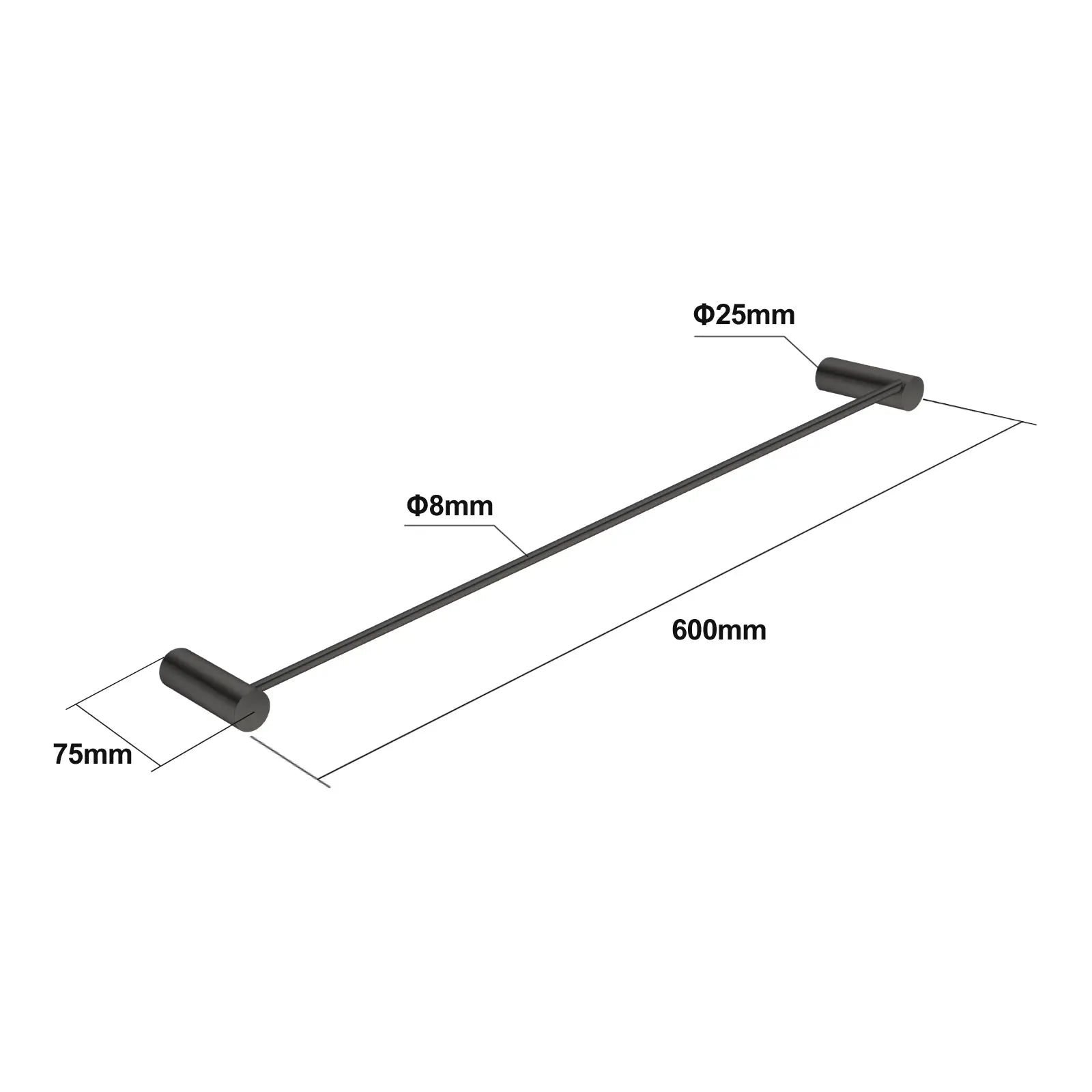 600mm Gunmetal Single Towel Rail Aquaperla