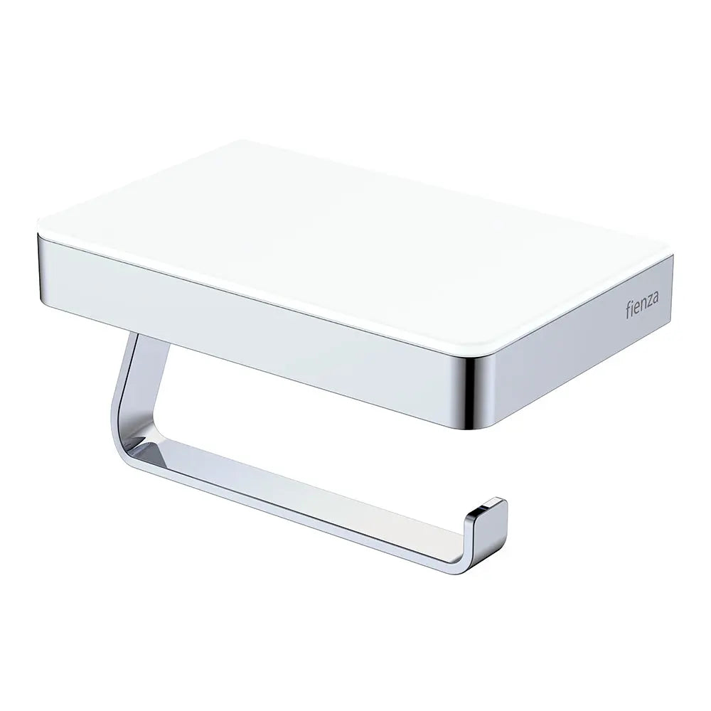 Tono Toilet Roll Holder with Glass Shelf, Chrome fienza