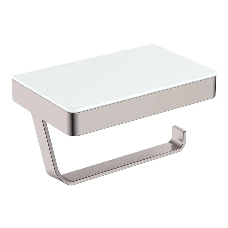Tono Toilet Roll Holder with Glass Shelf, Brushed Nickel fienza