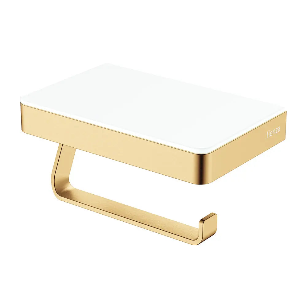 Tono Toilet Roll Holder with Glass Shelf, Urban Brass fienza