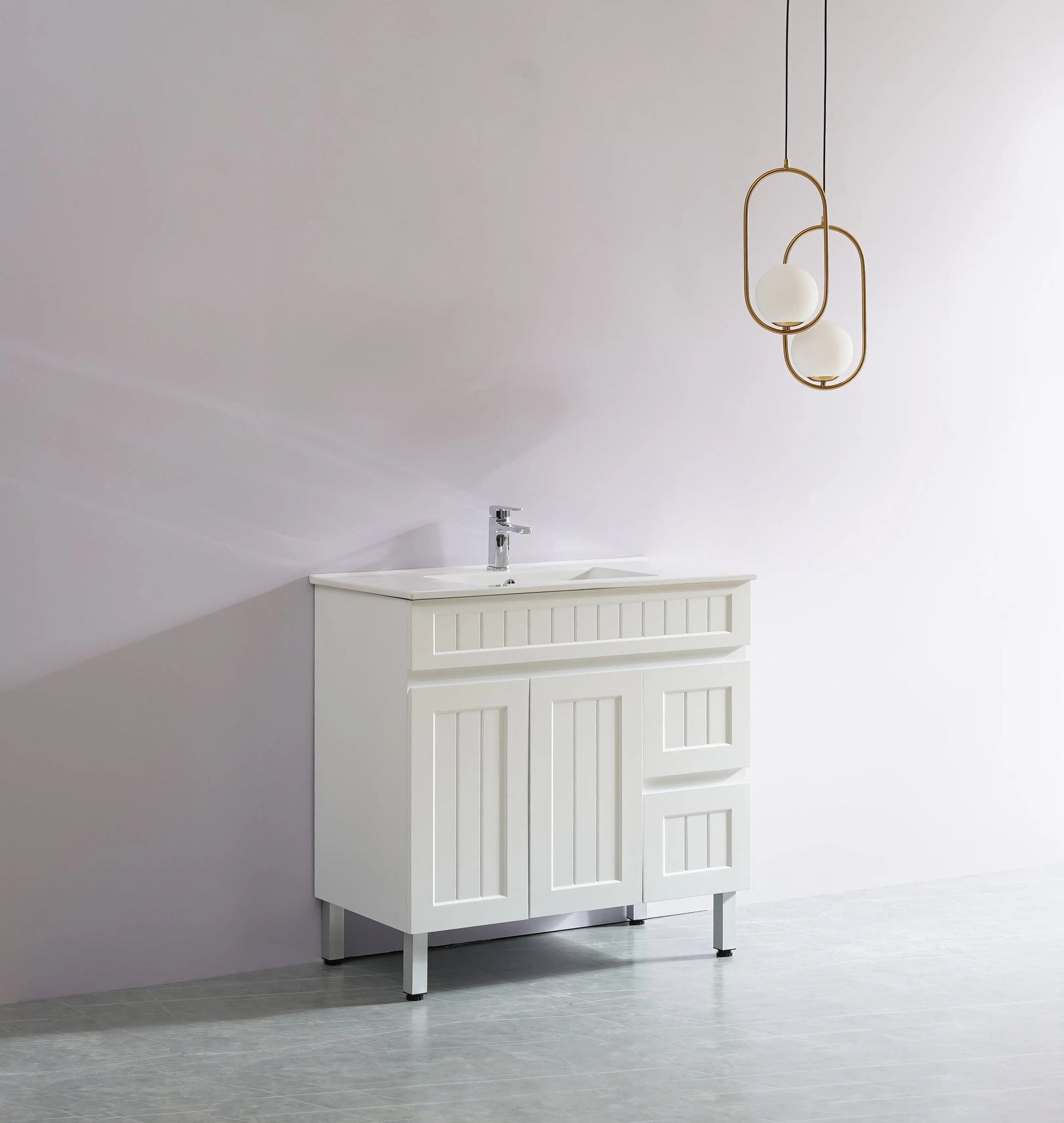 ACACIA SHAKER Matte White PVC Floor Vanity 900 Poseidon