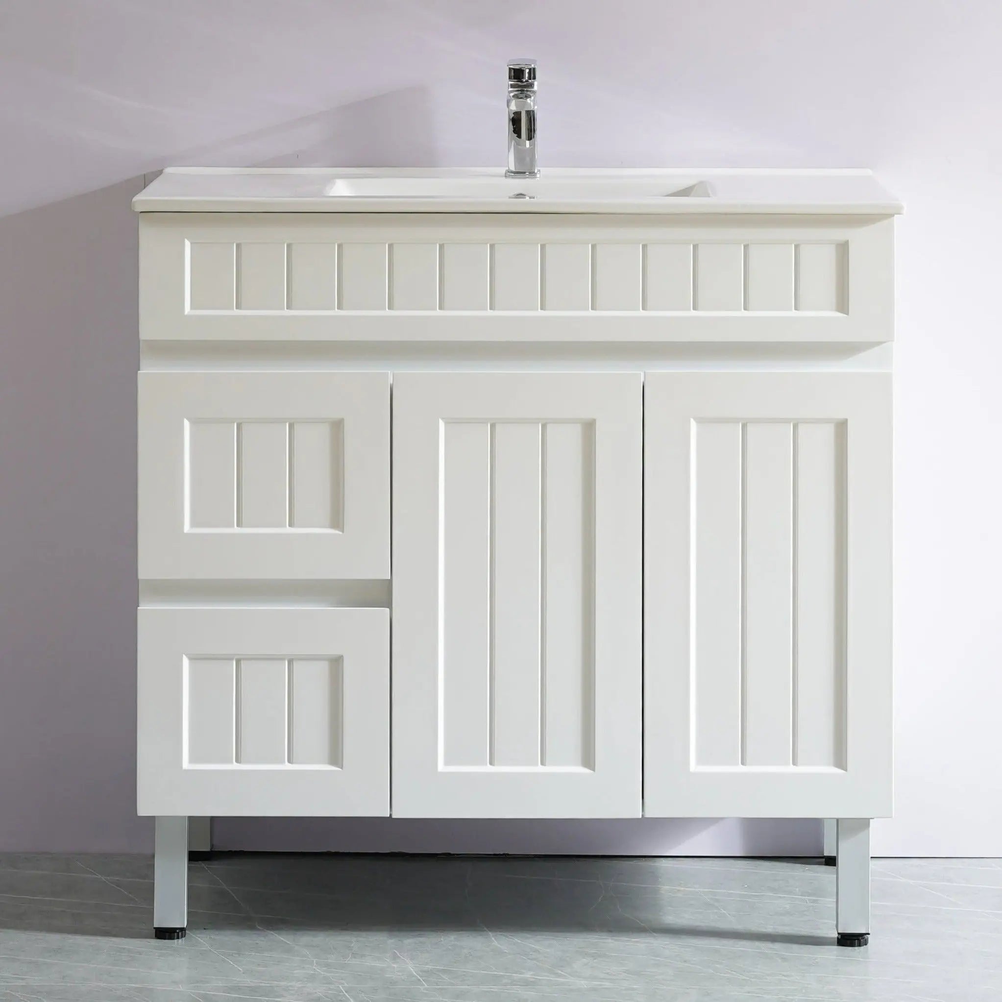 ACACIA SHAKER Matte White PVC Floor Vanity 900 Poseidon