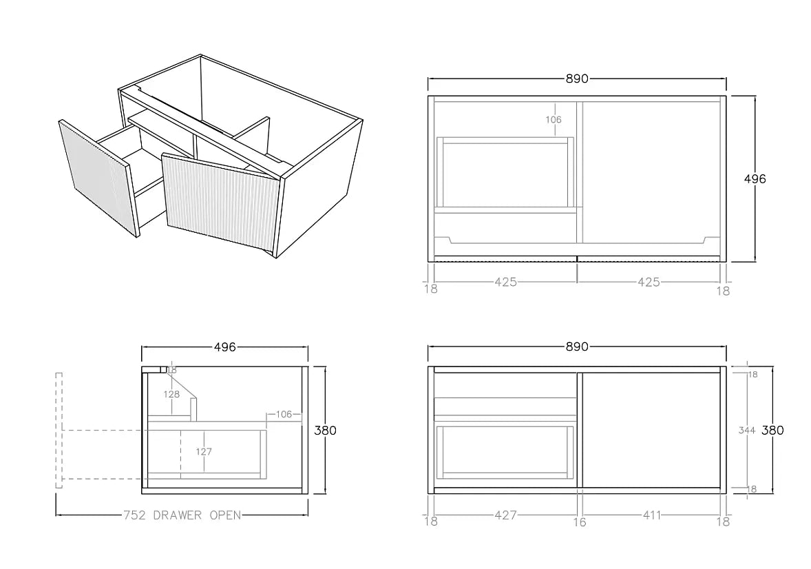 Bellevue PVC Wall Hung Vanity 900 (Coastal Oak)-Clearance Poseidon