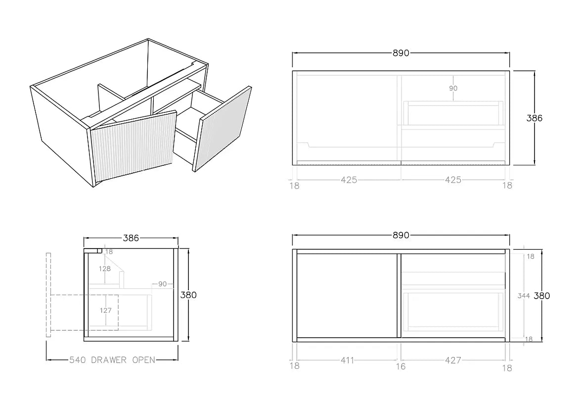 Bellevue Slim PVC Wall Hung Vanity 900 (Coastal Oak) Poseidon