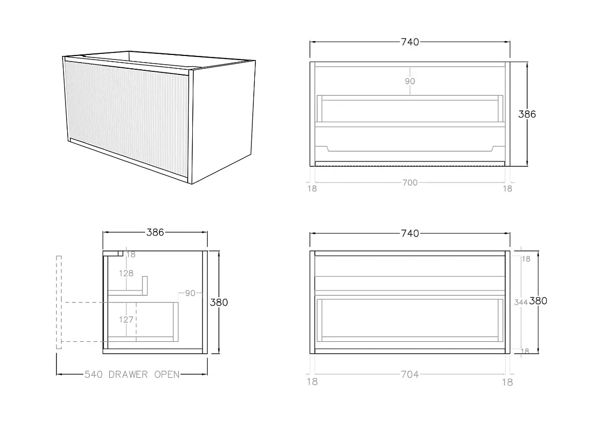 Bellevue Slim PVC Wall Hung Vanity 750 (Coastal Oak) Poseidon