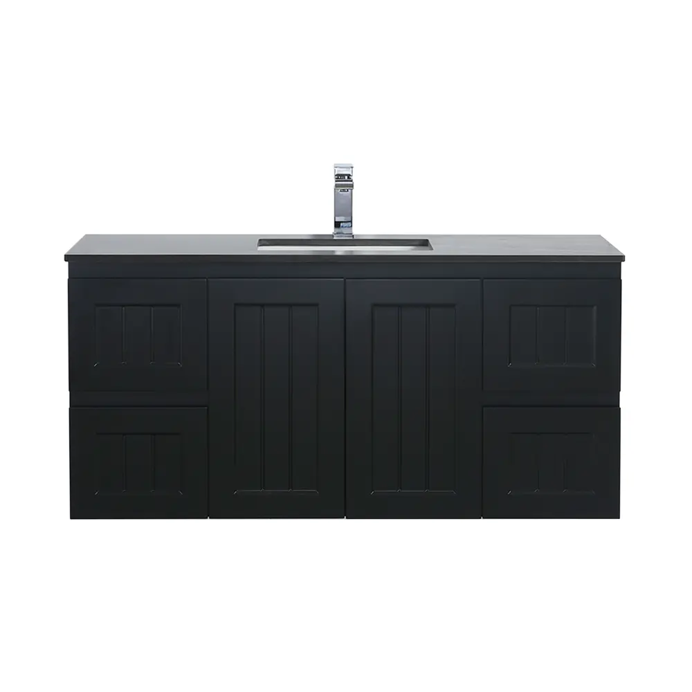 ACACIA SHAKER Matte Black PVC Wall Hung Vanity 1200 (Single Bowl) Poseidon