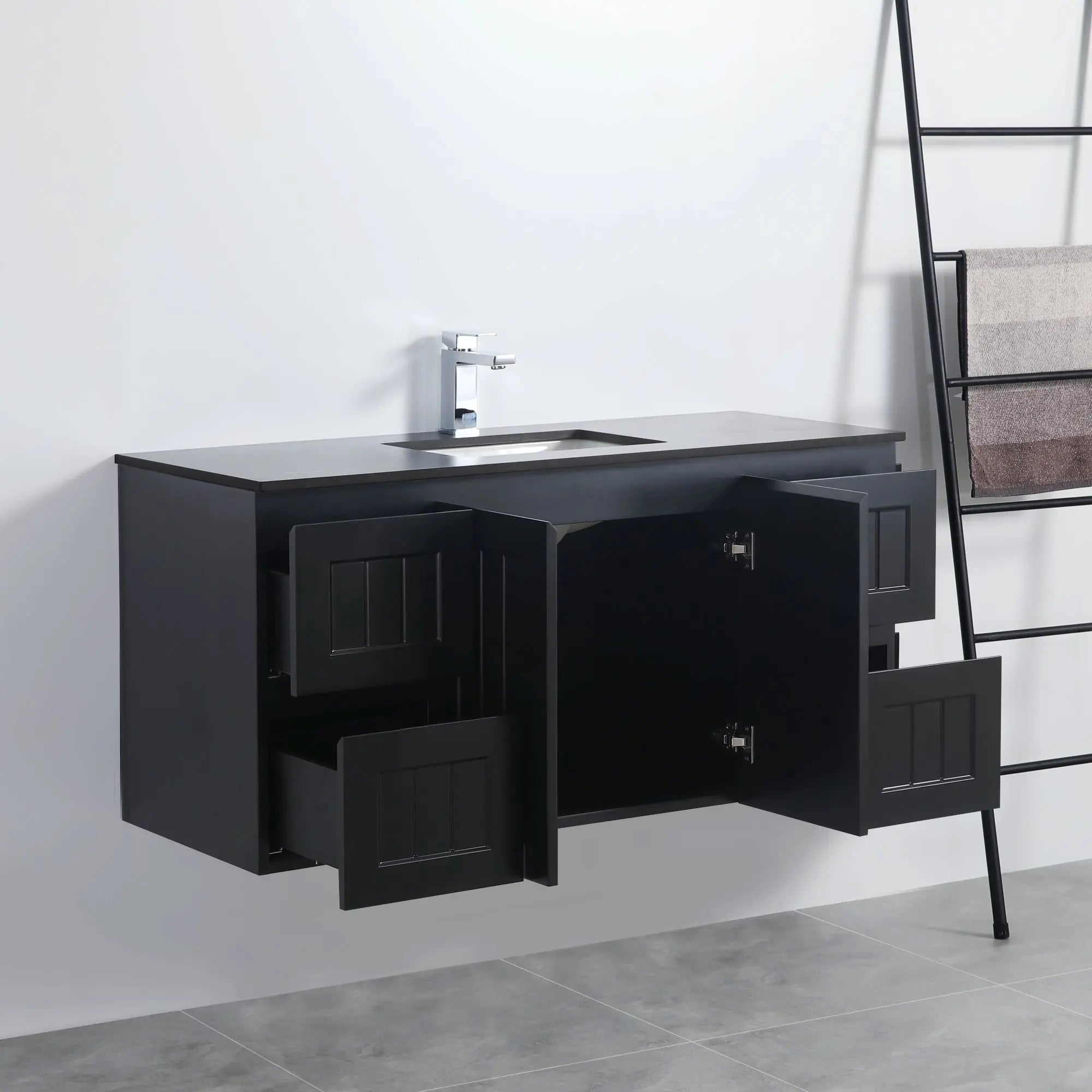 ACACIA SHAKER Matte Black PVC Wall Hung Vanity 1200 (Single Bowl) Poseidon