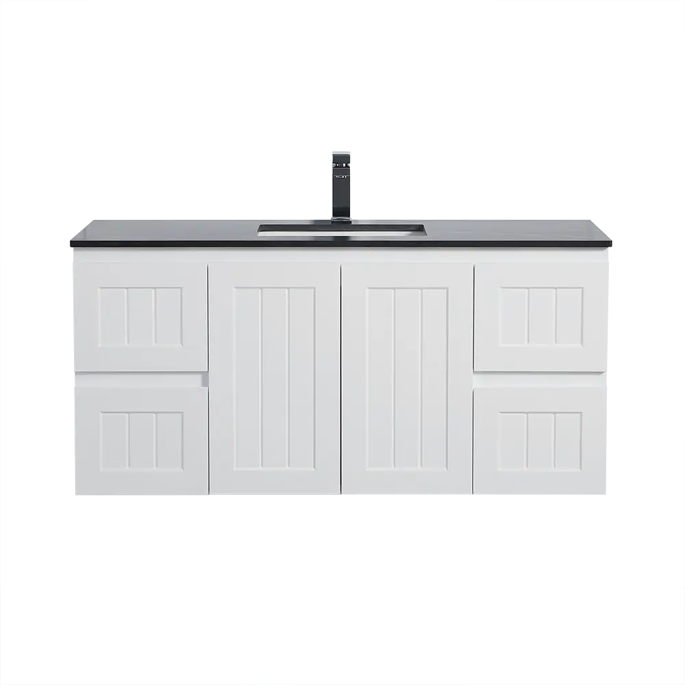 ACACIA SHAKER Matte White PVC Wall Hung Vanity 1200 (Single Bowl) Poseidon