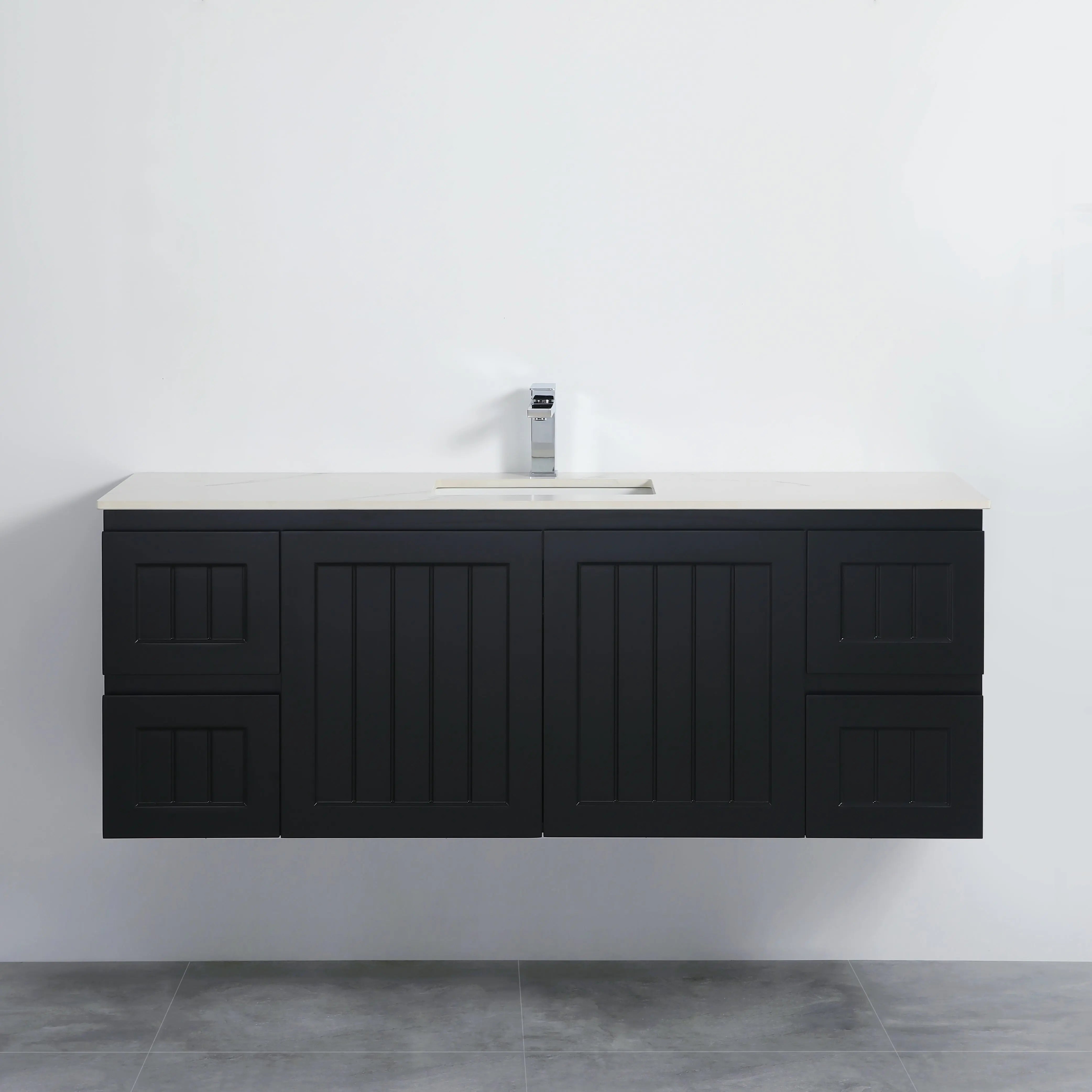 ACACIA SHAKER Matte Black PVC Wall Hung Vanity 1500 (Single/Double Bowl) Poseidon