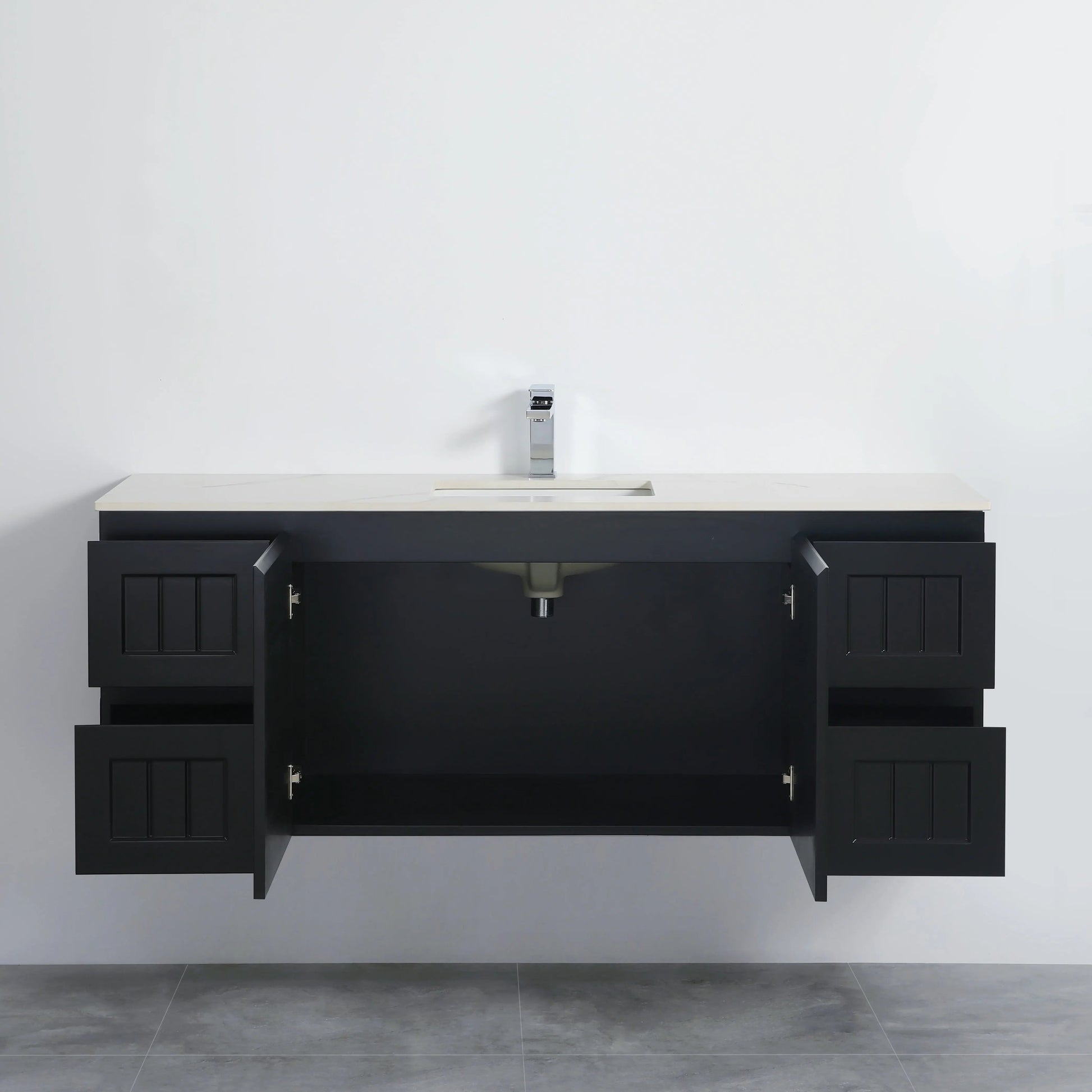 ACACIA SHAKER Matte Black PVC Wall Hung Vanity 1500 (Single/Double Bowl) Poseidon
