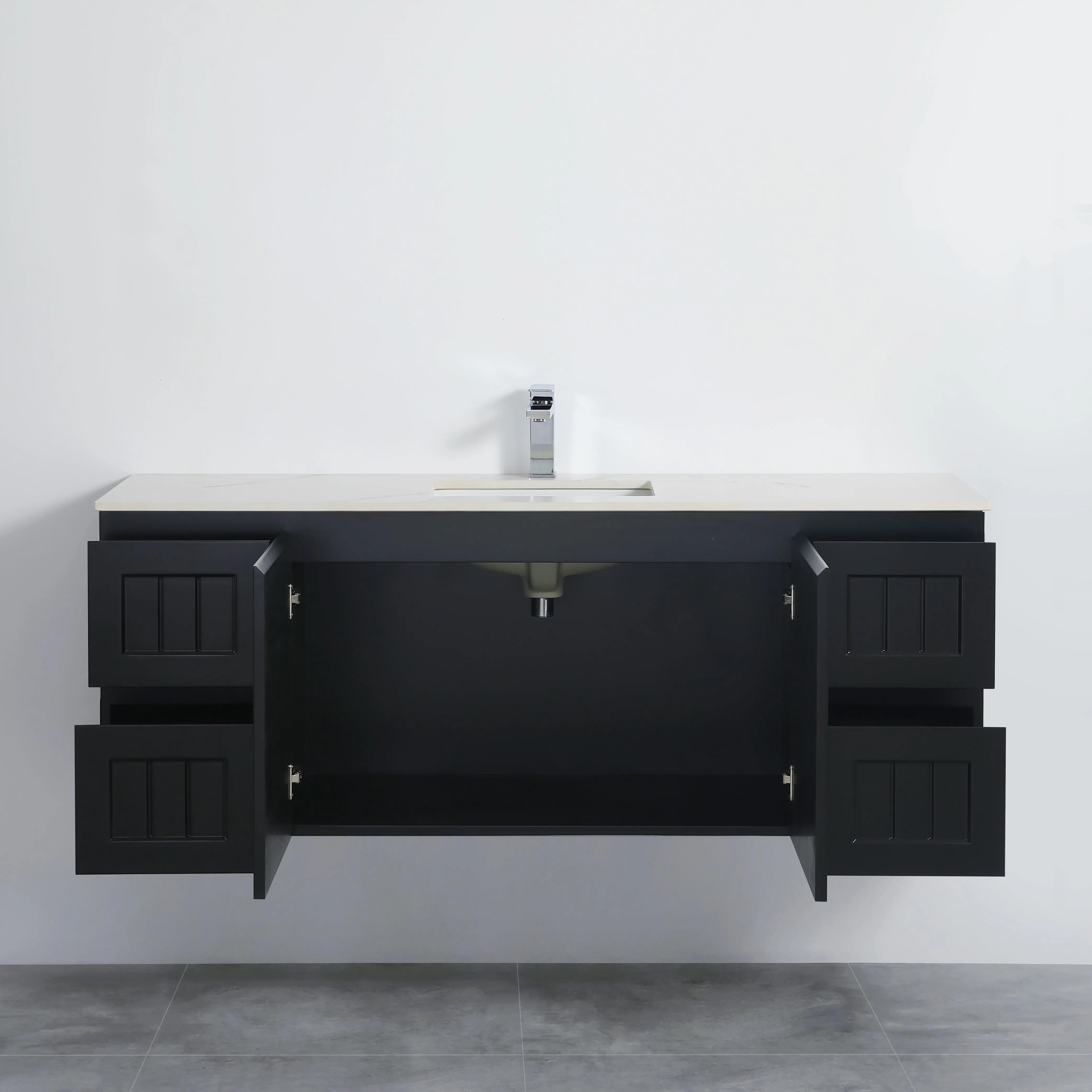 ACACIA SHAKER Matte Black PVC Wall Hung Vanity 1500 (Single/Double Bowl) Poseidon