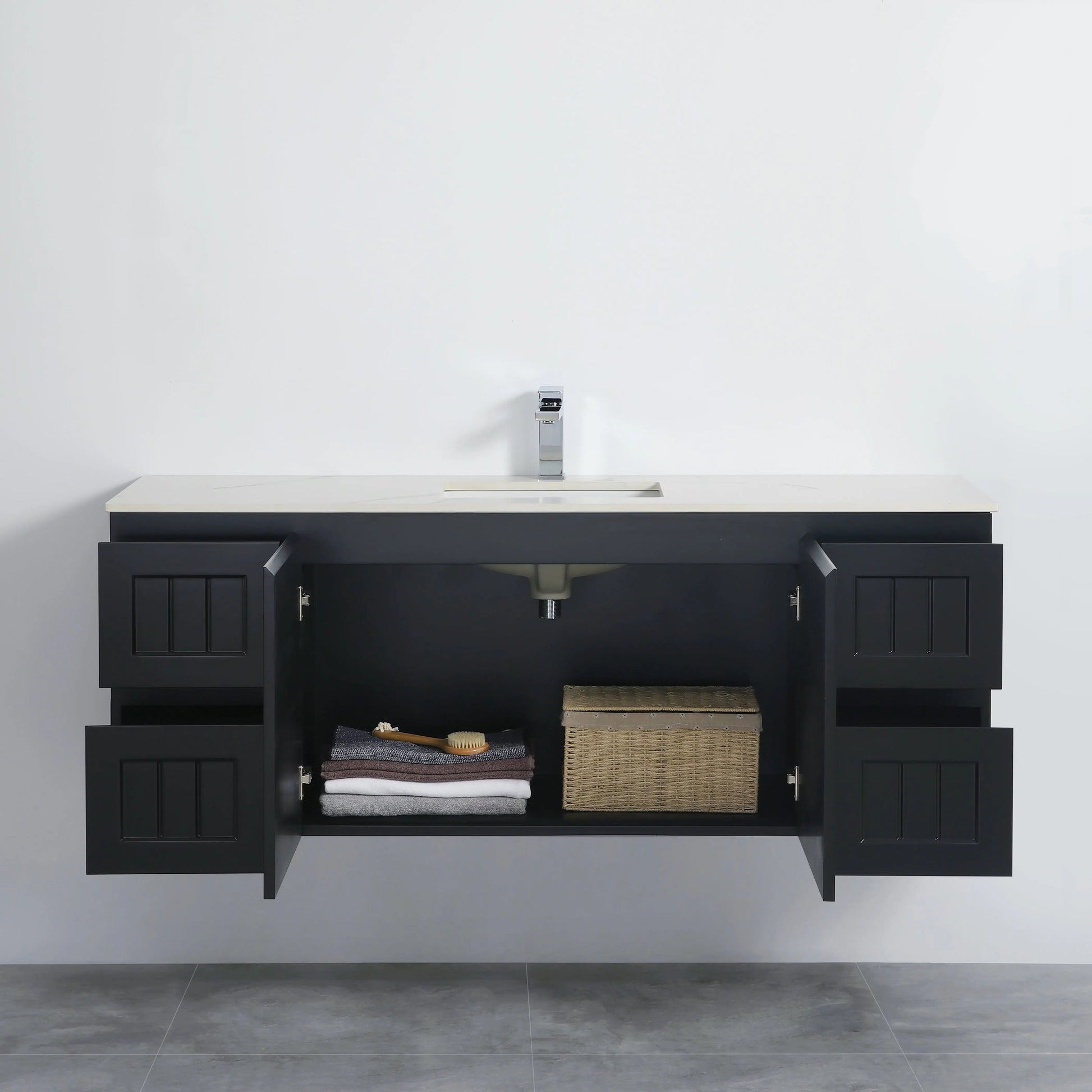 ACACIA SHAKER Matte Black PVC Wall Hung Vanity 1500 (Single/Double Bowl) Poseidon