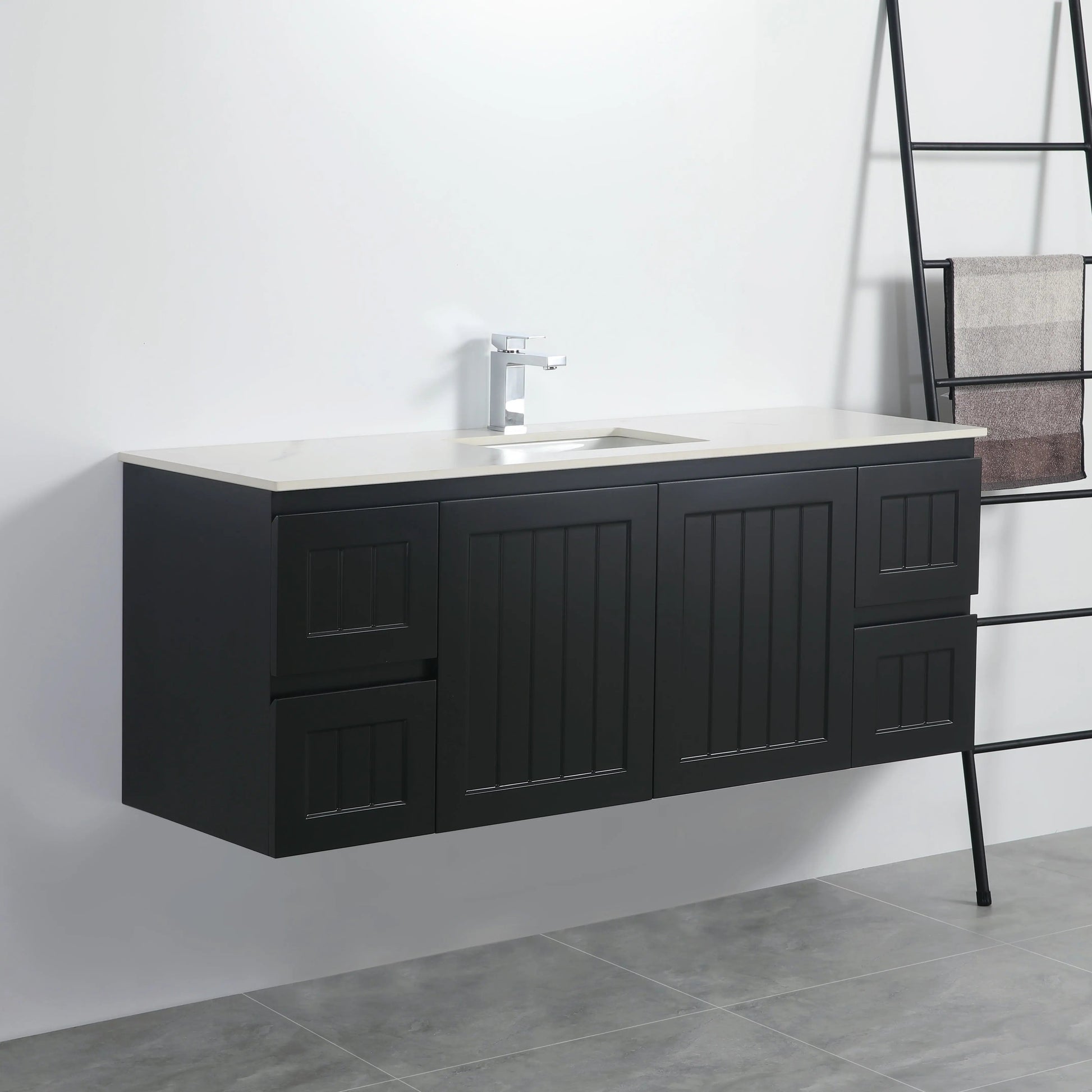 ACACIA SHAKER Matte Black PVC Wall Hung Vanity 1500 (Single/Double Bowl) Poseidon