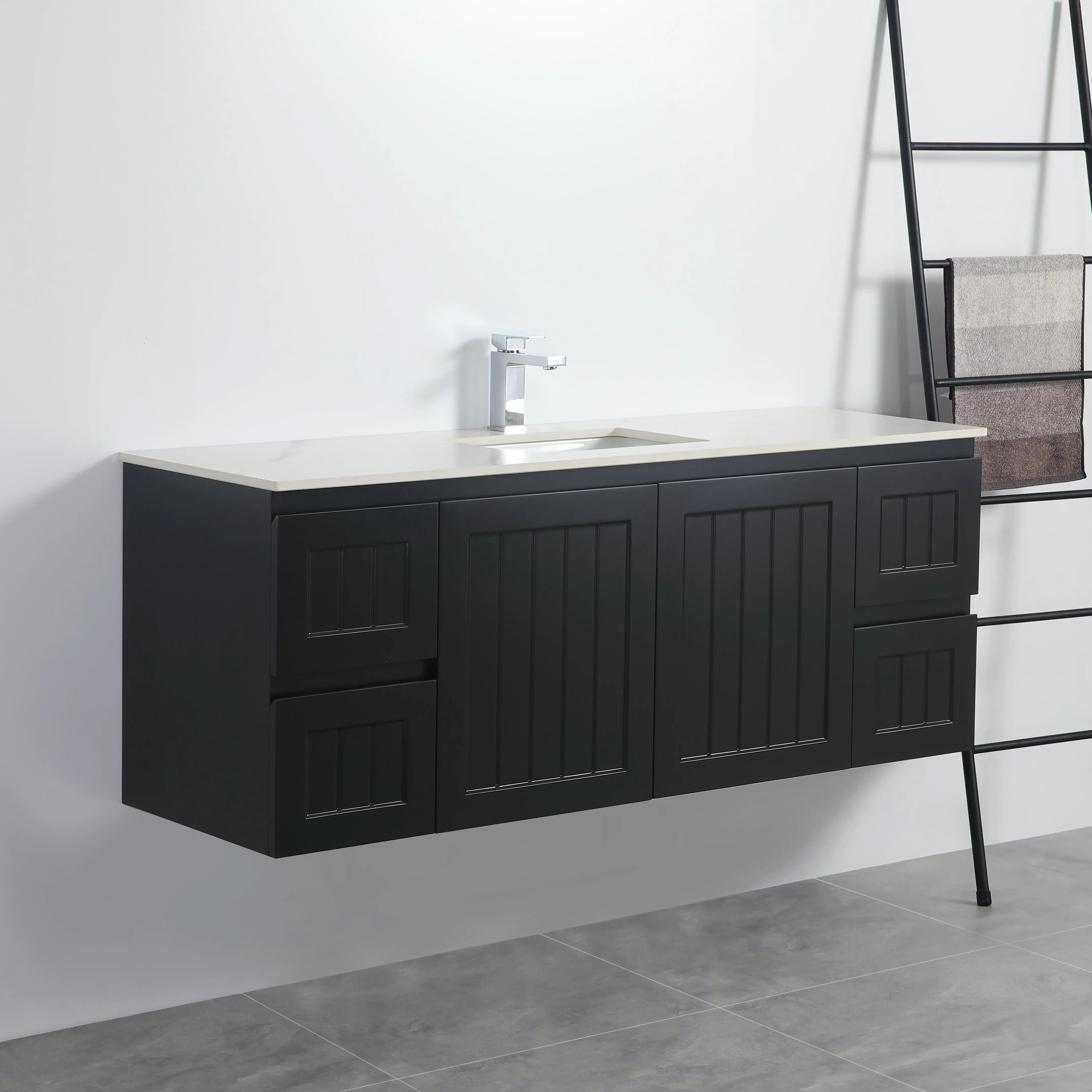 ACACIA SHAKER Matte Black PVC Wall Hung Vanity 1500 (Single/Double Bowl) Poseidon