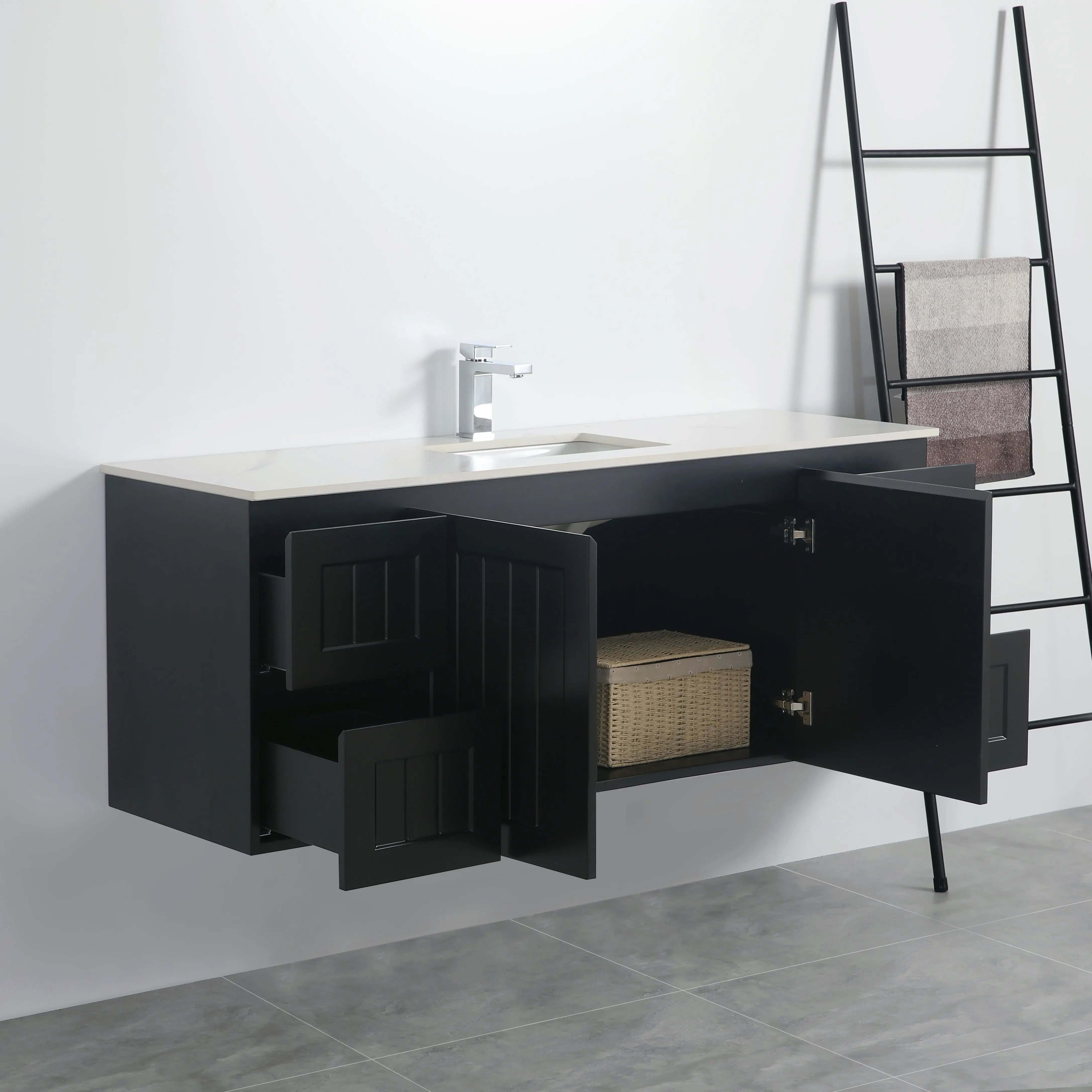 ACACIA SHAKER Matte Black PVC Wall Hung Vanity 1500 (Single/Double Bowl) Poseidon
