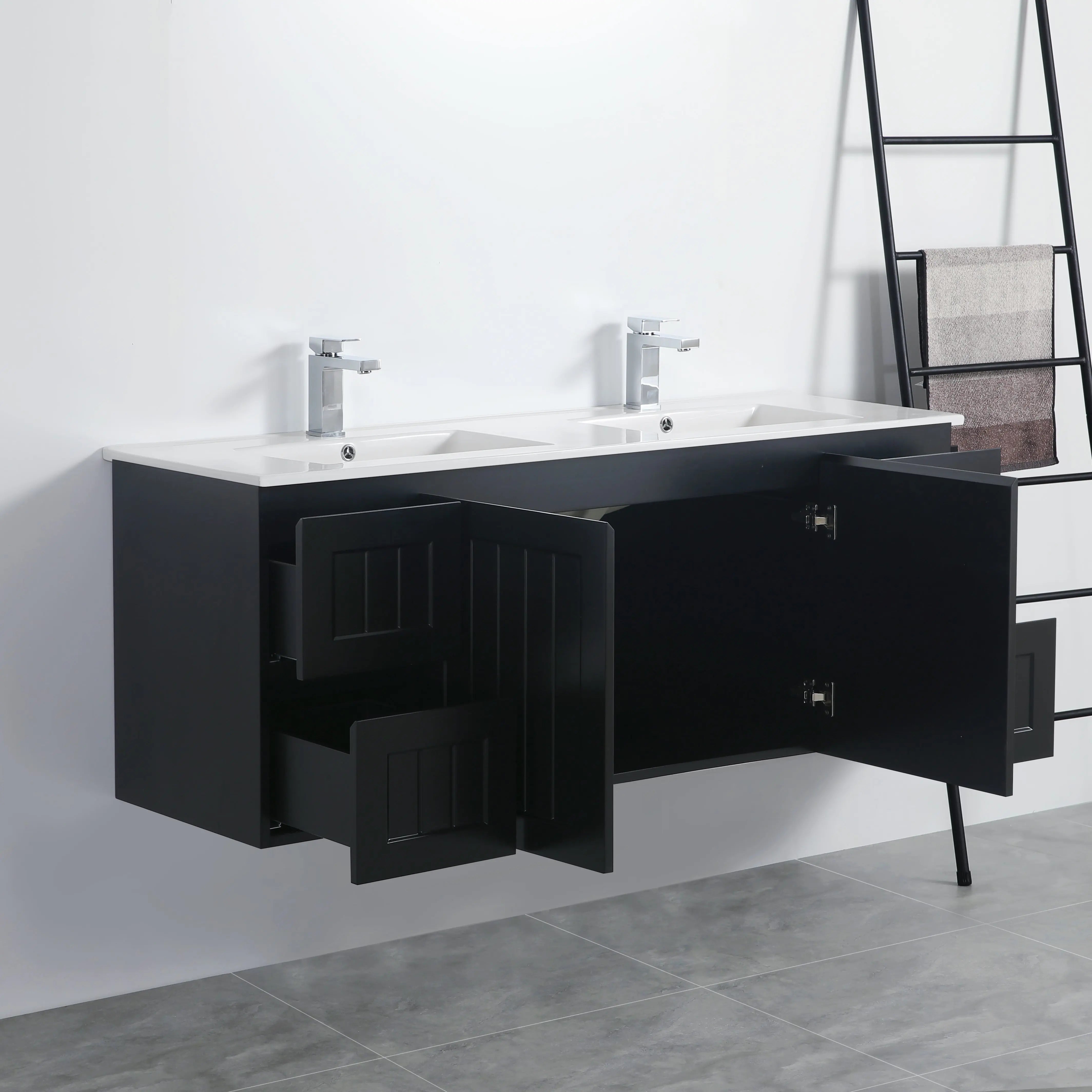 ACACIA SHAKER Matte Black PVC Wall Hung Vanity 1500 (Single/Double Bowl) Poseidon