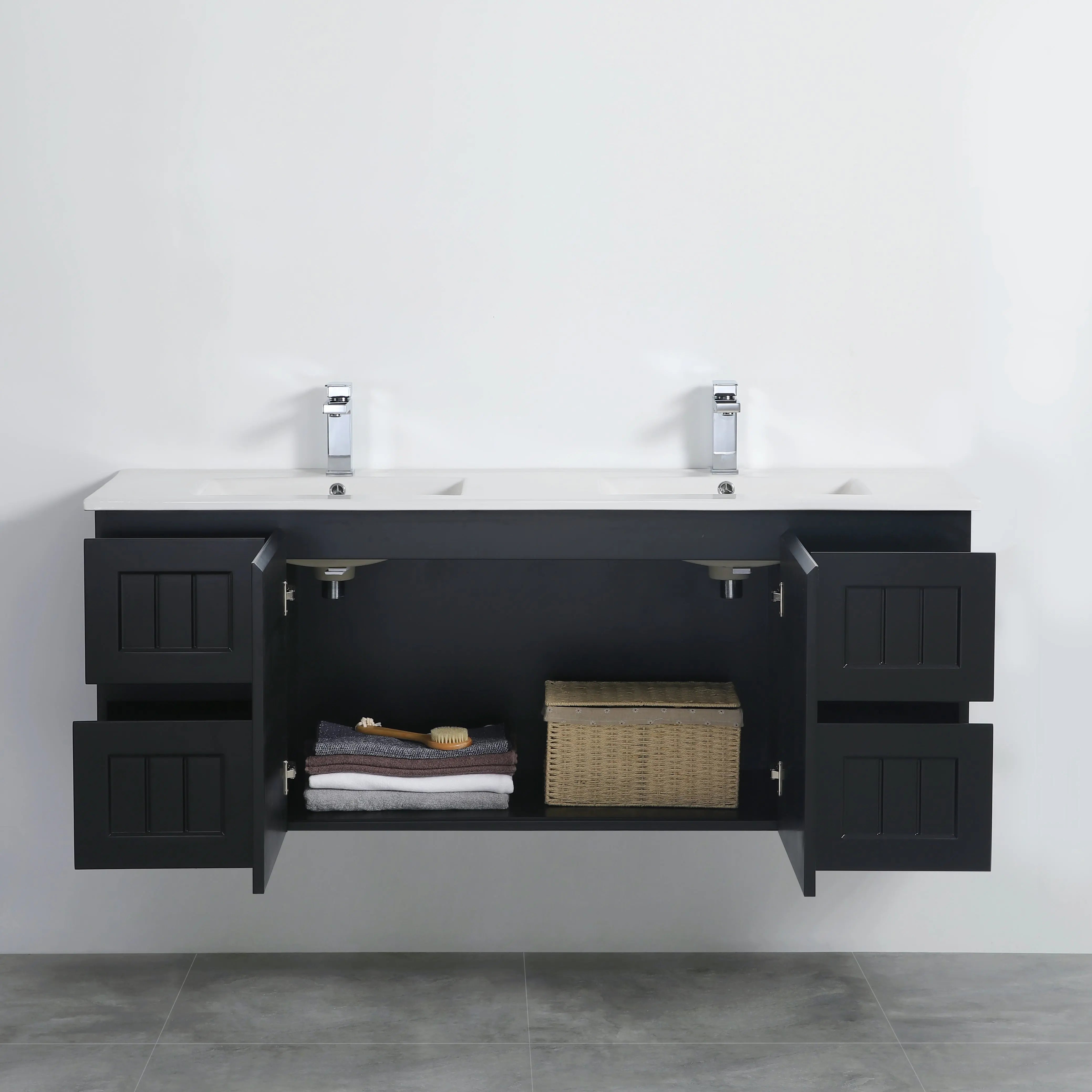 ACACIA SHAKER Matte Black PVC Wall Hung Vanity 1500 (Single/Double Bowl) Poseidon