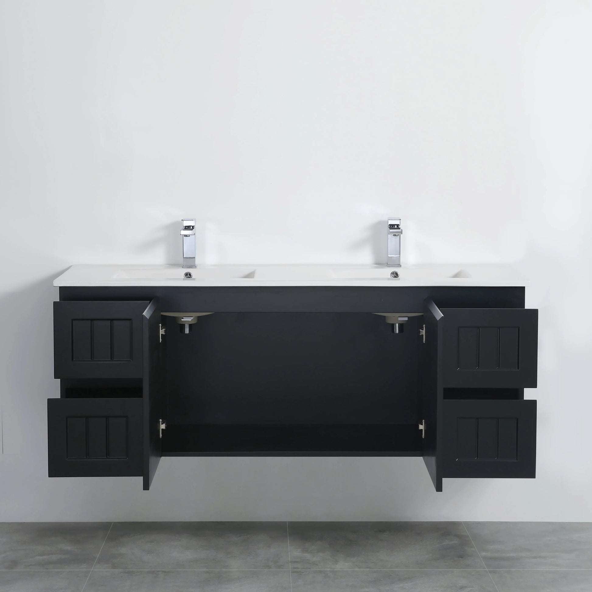 ACACIA SHAKER Matte Black PVC Wall Hung Vanity 1500 (Single/Double Bowl) Poseidon
