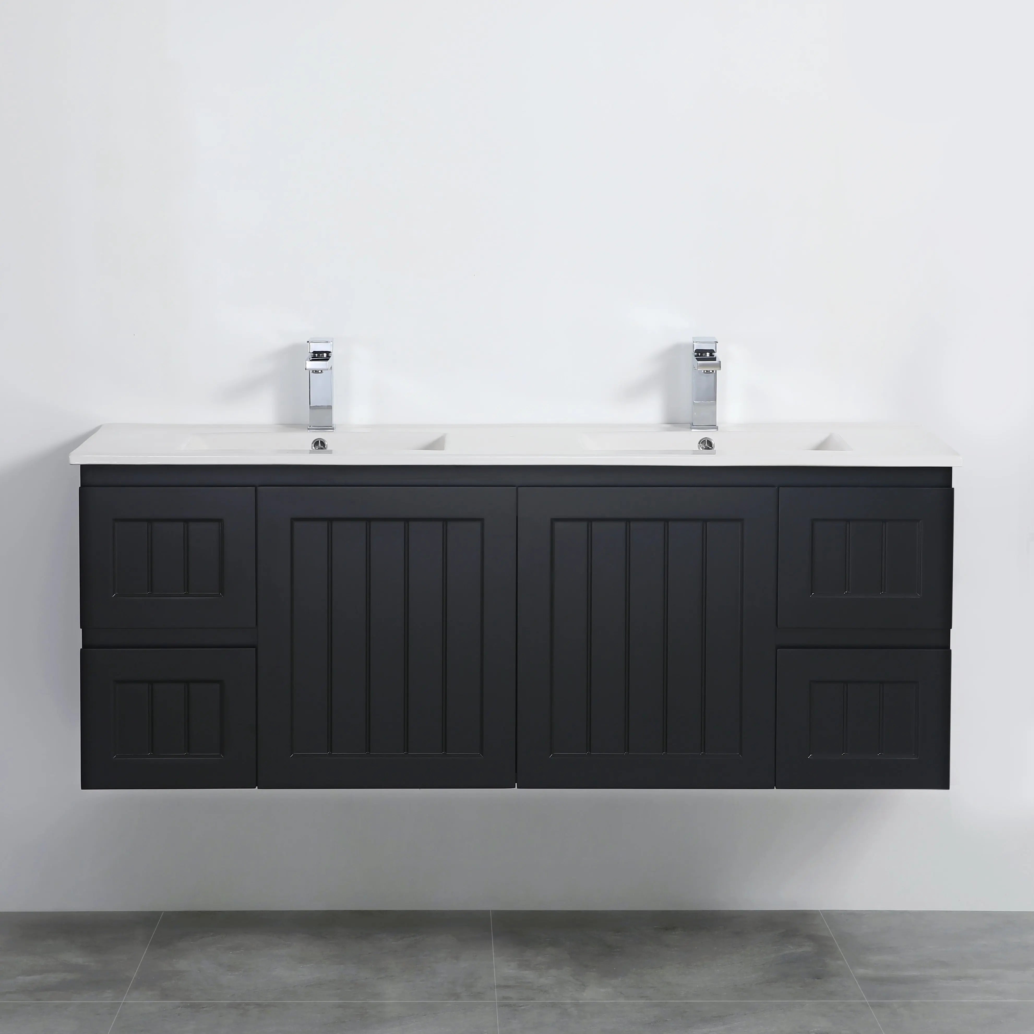 ACACIA SHAKER Matte Black PVC Wall Hung Vanity 1500 (Single/Double Bowl) Poseidon