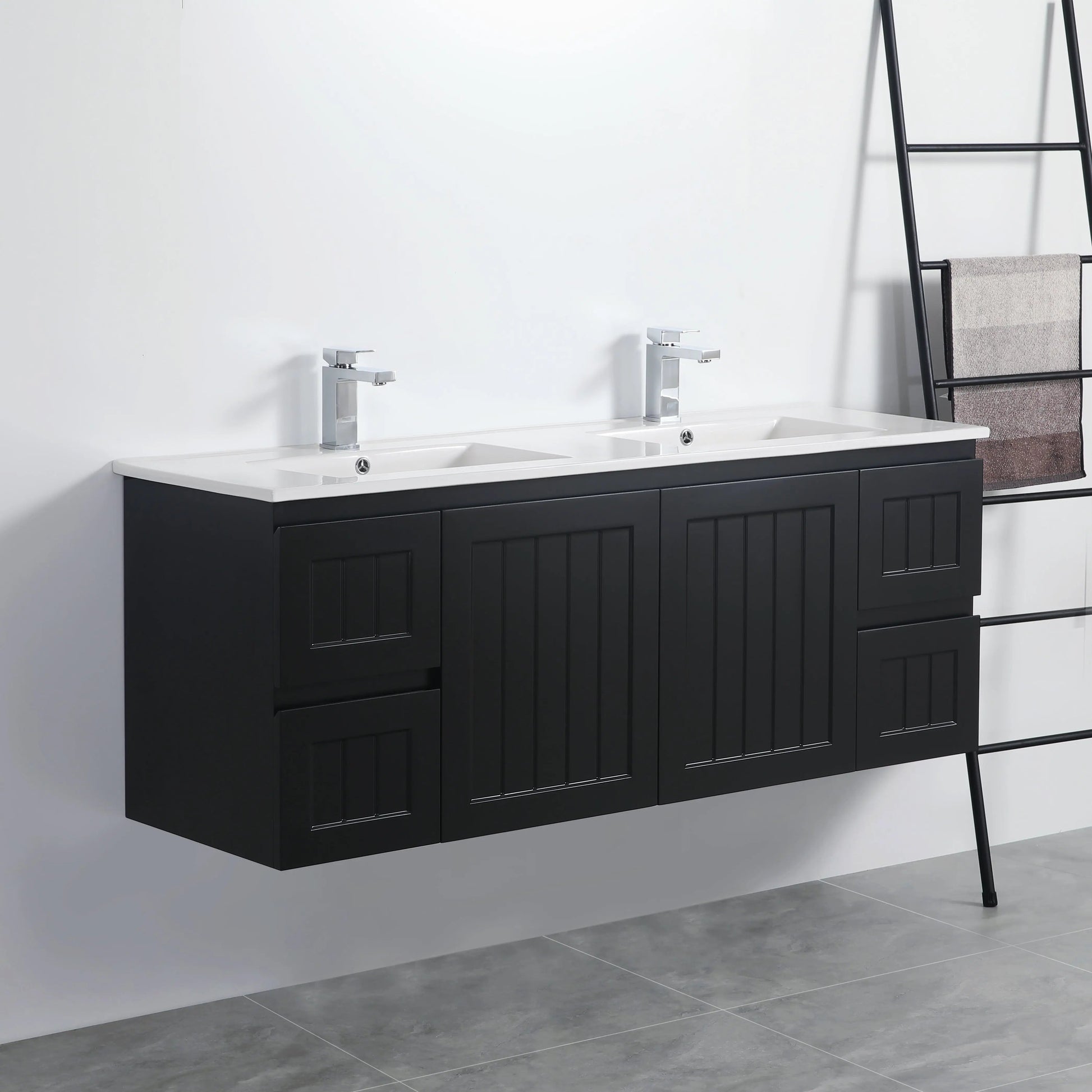 ACACIA SHAKER Matte Black PVC Wall Hung Vanity 1500 (Single/Double Bowl) Poseidon