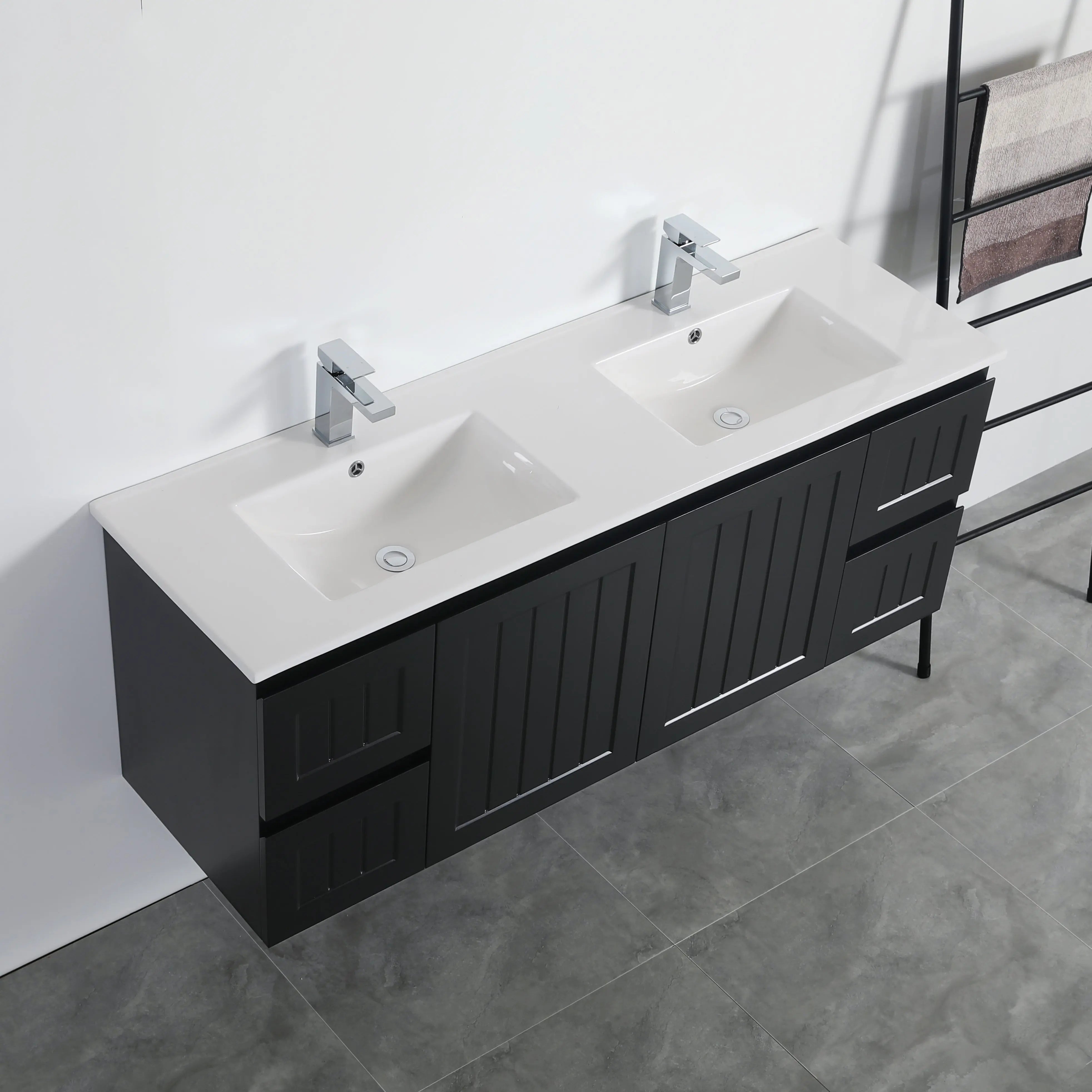 ACACIA SHAKER Matte Black PVC Wall Hung Vanity 1500 (Single/Double Bowl) Poseidon