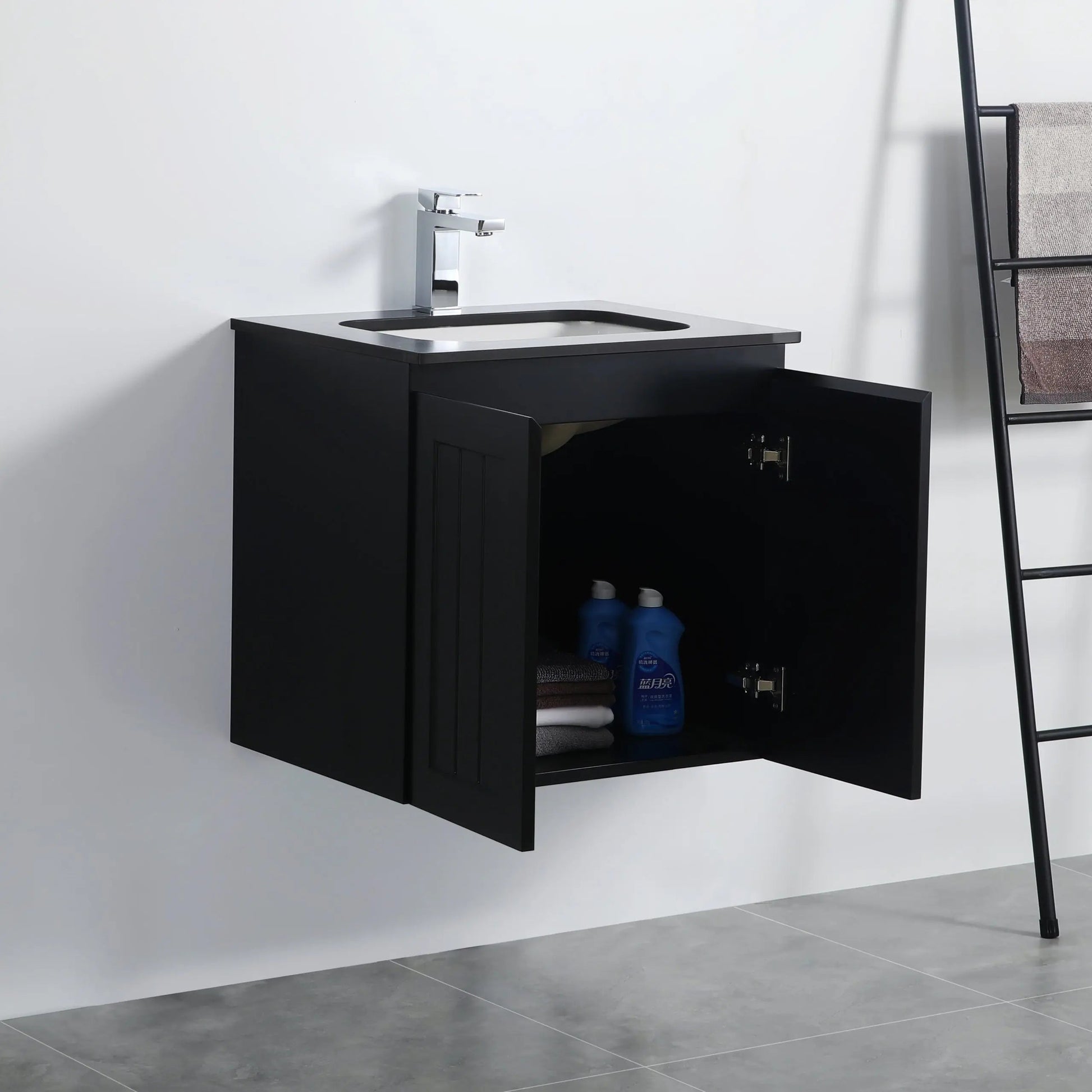 ACACIA SHAKER Matte Black PVC Wall Hung Vanity 600 Poseidon