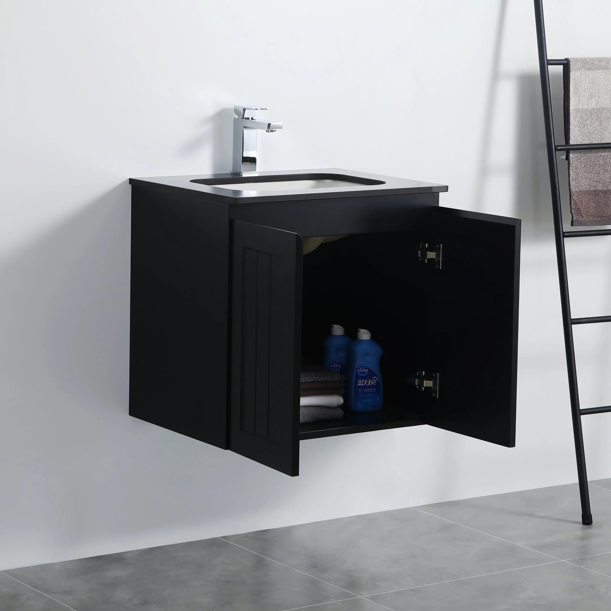 ACACIA SHAKER Matte Black PVC Wall Hung Vanity 600 Poseidon