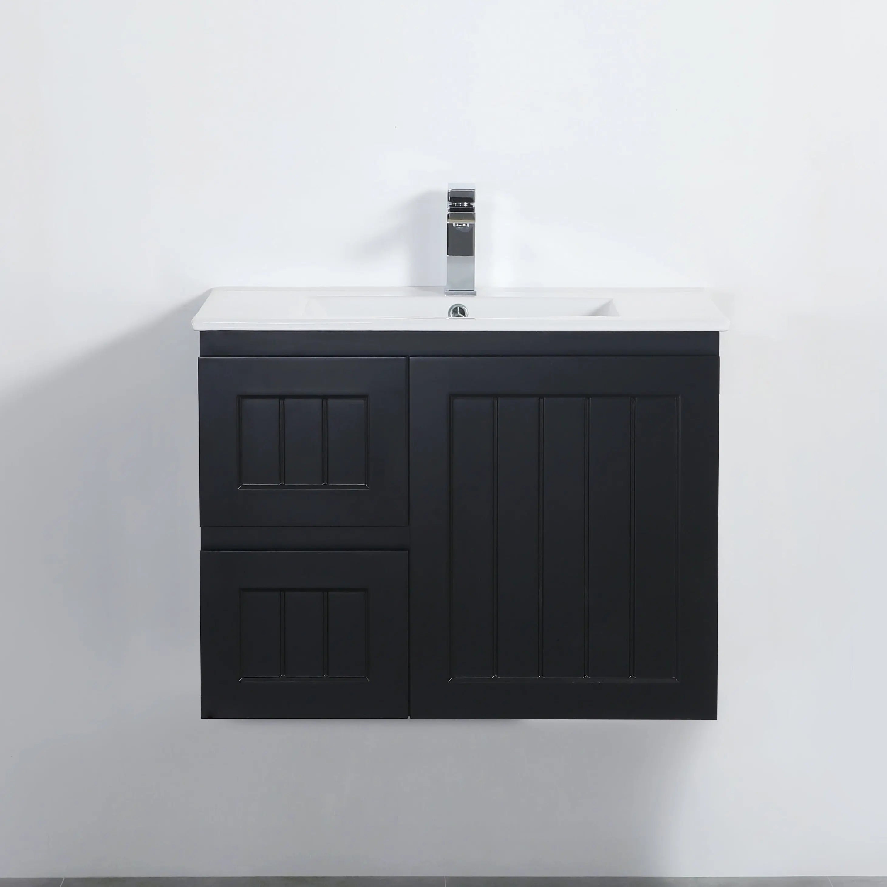 ACACIA SHAKER Matte Black PVC Wall Hung Vanity 750 Poseidon