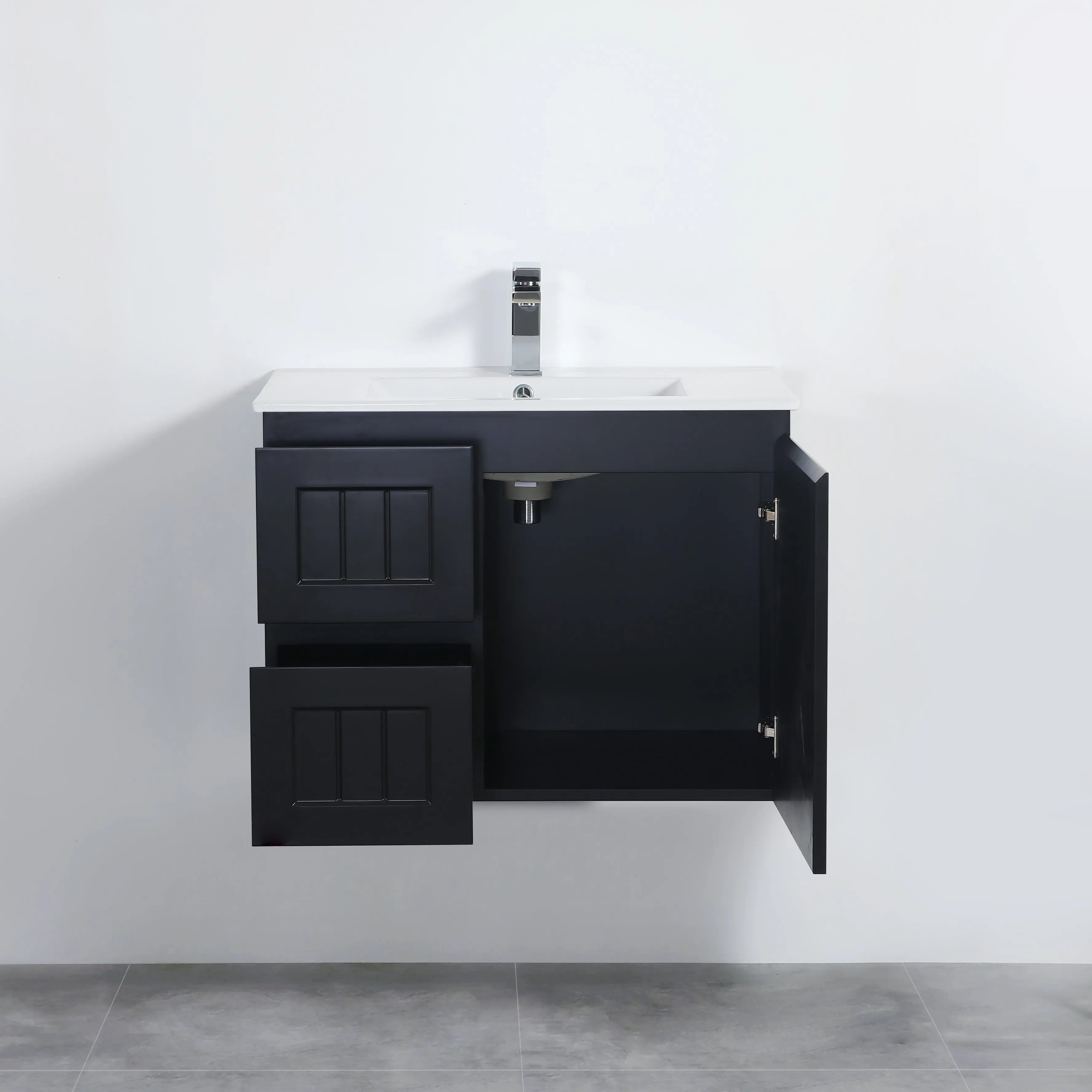 ACACIA SHAKER Matte Black PVC Wall Hung Vanity 750 Poseidon