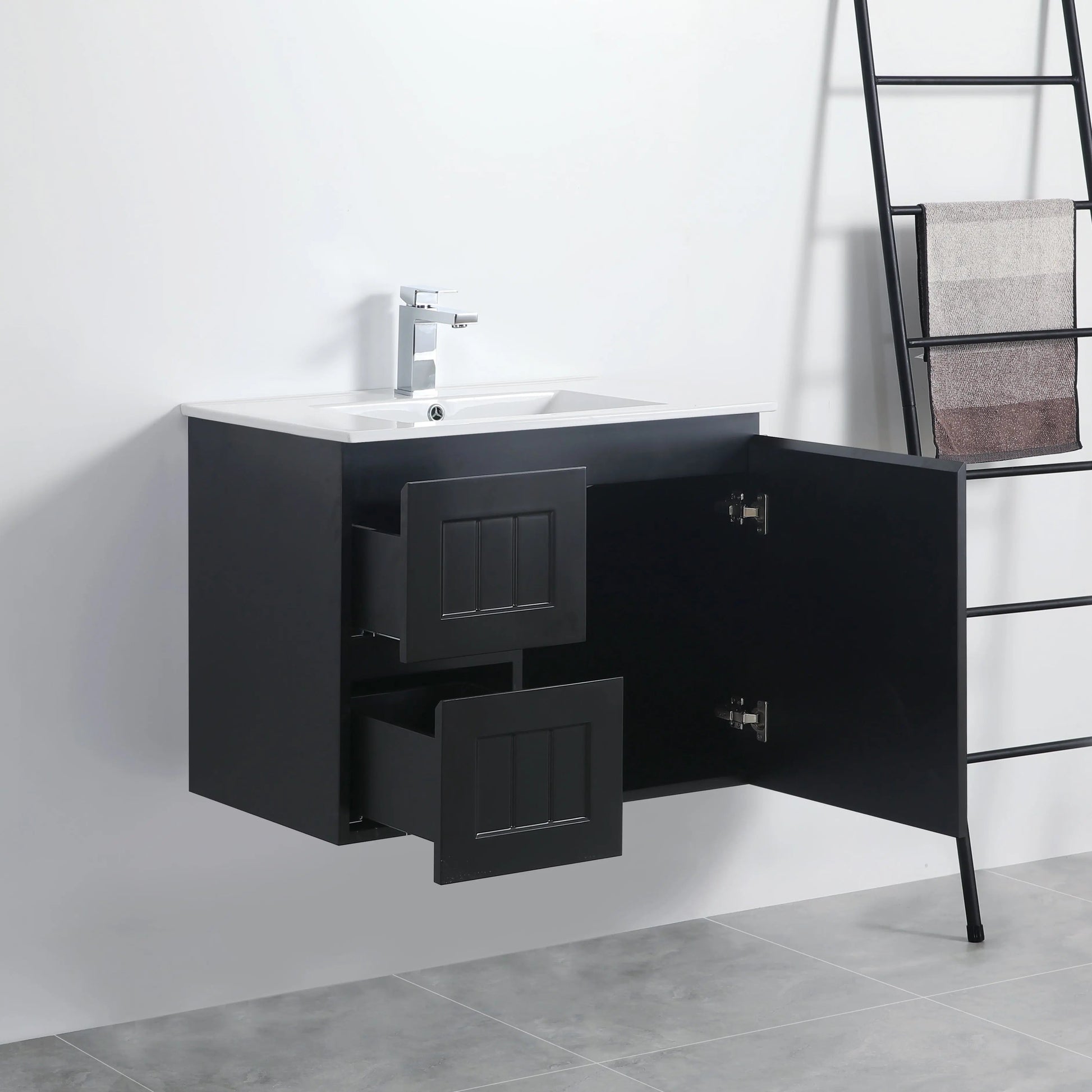 ACACIA SHAKER Matte Black PVC Wall Hung Vanity 750 Poseidon