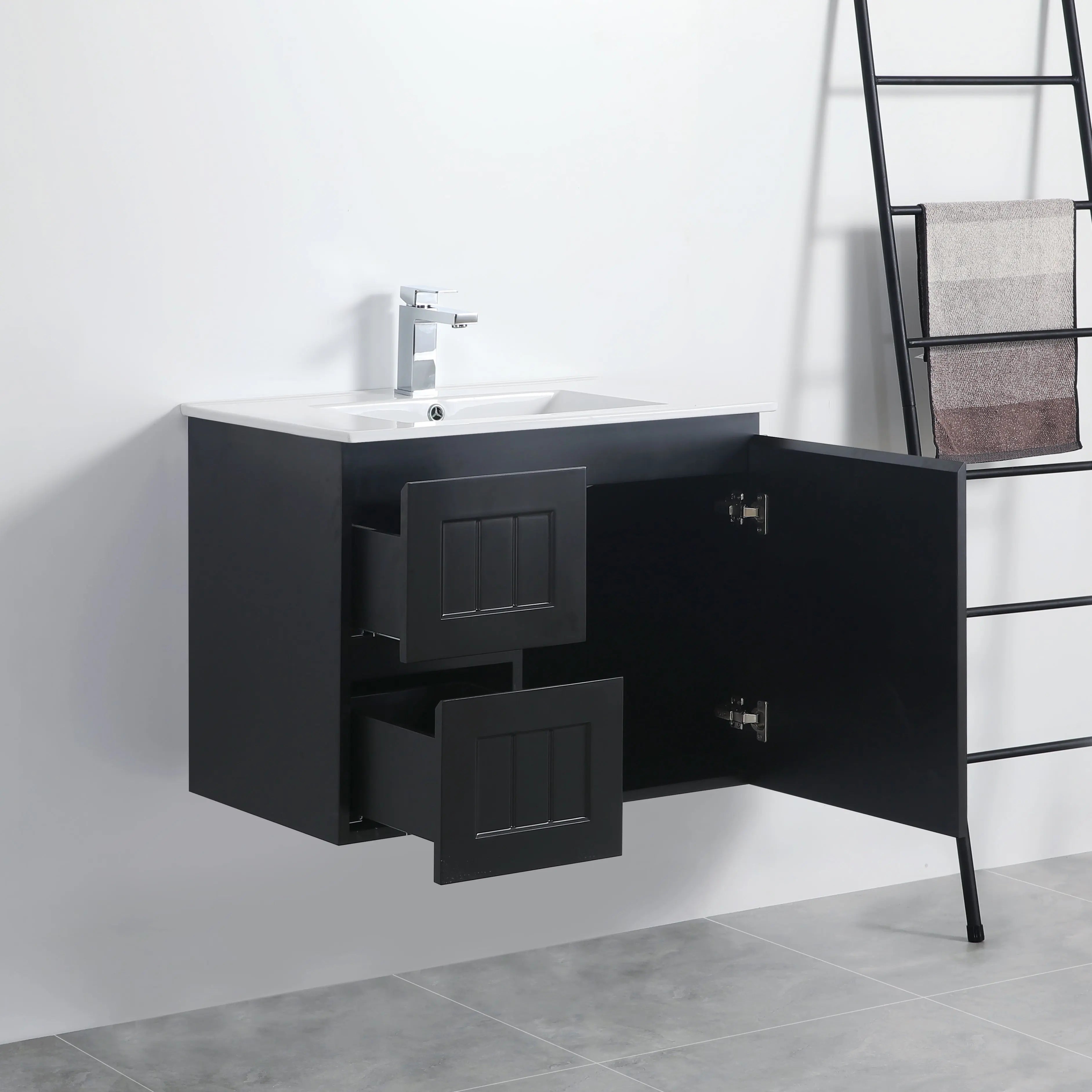 ACACIA SHAKER Matte Black PVC Wall Hung Vanity 750 Poseidon