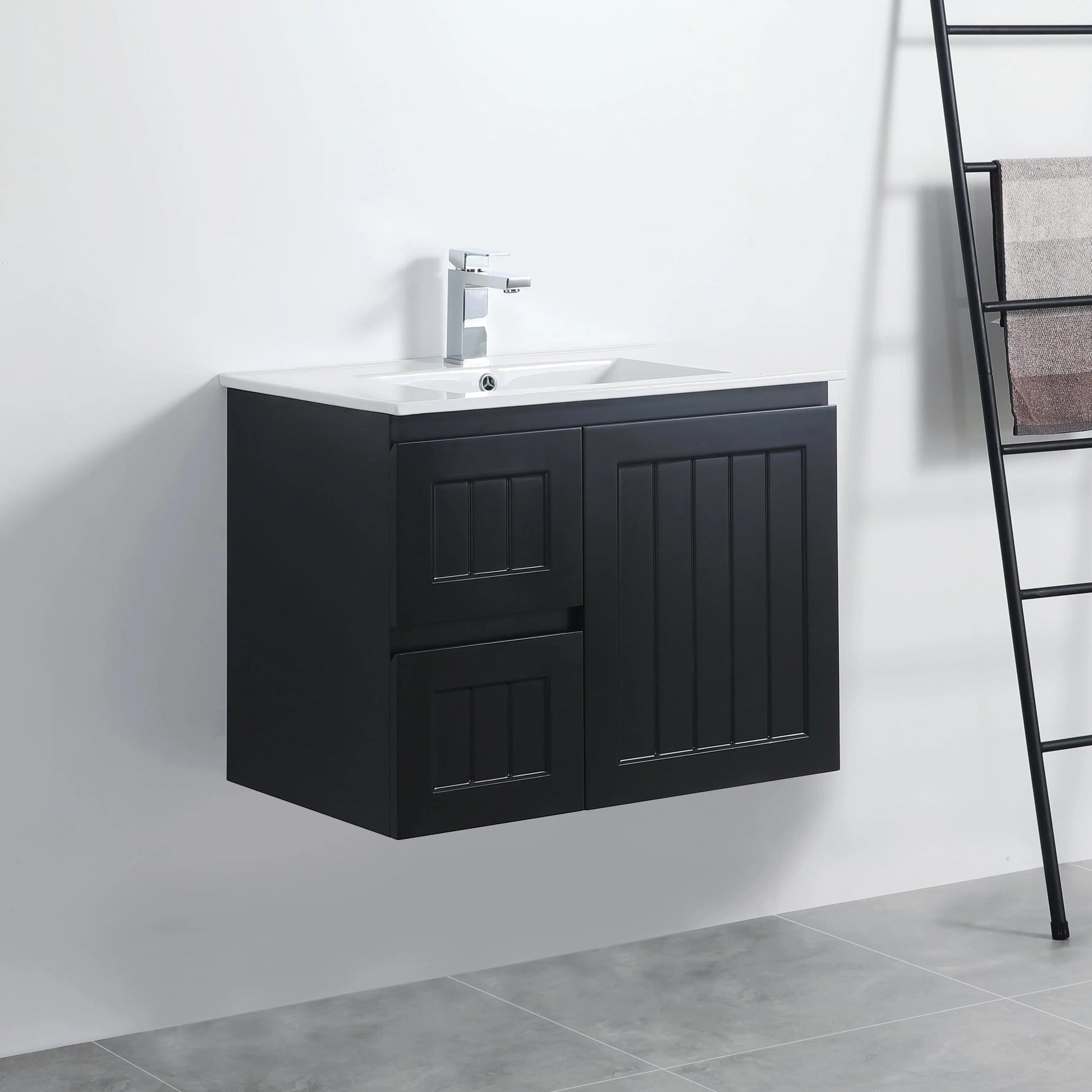 ACACIA SHAKER Matte Black PVC Wall Hung Vanity 750 Poseidon