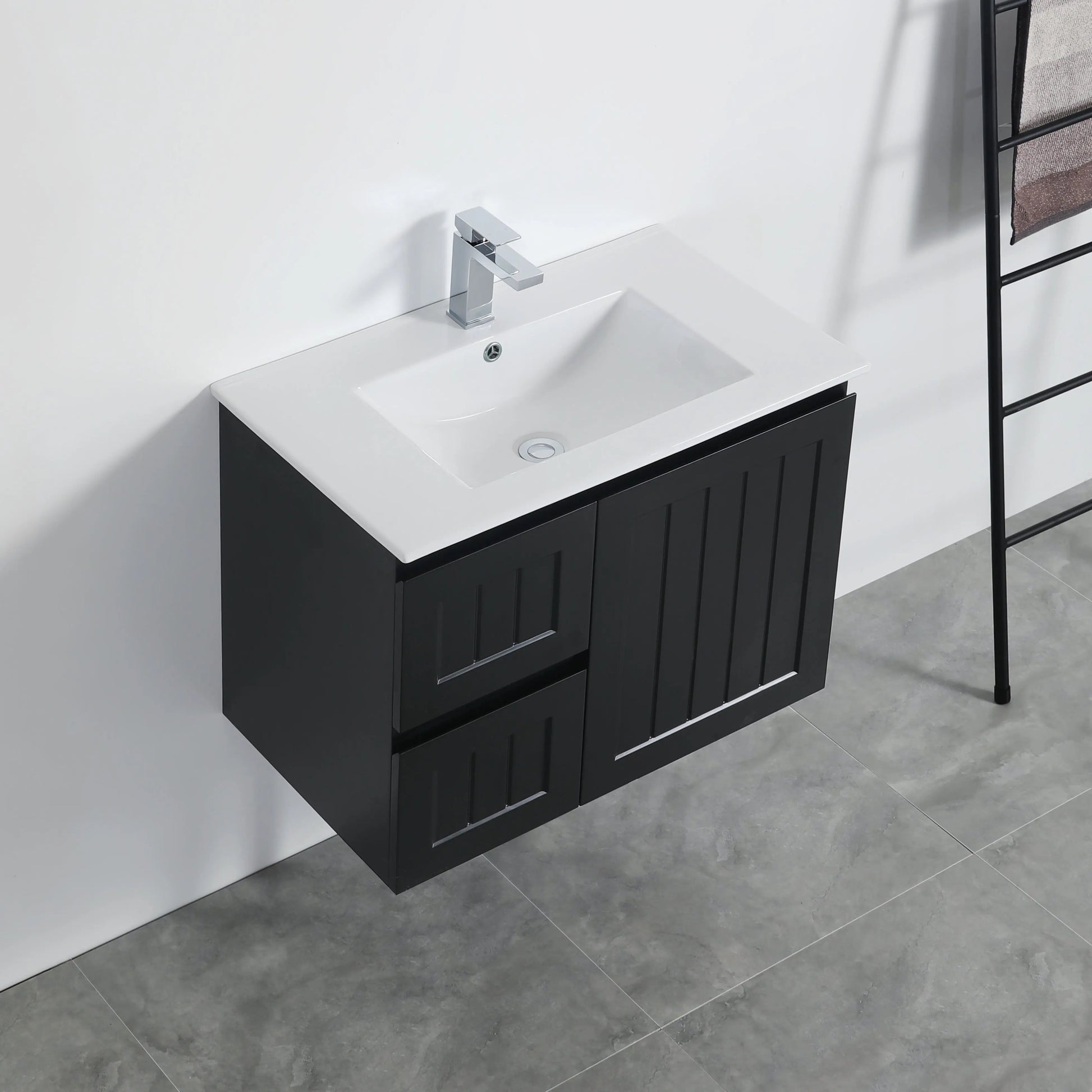 ACACIA SHAKER Matte Black PVC Wall Hung Vanity 750 Poseidon