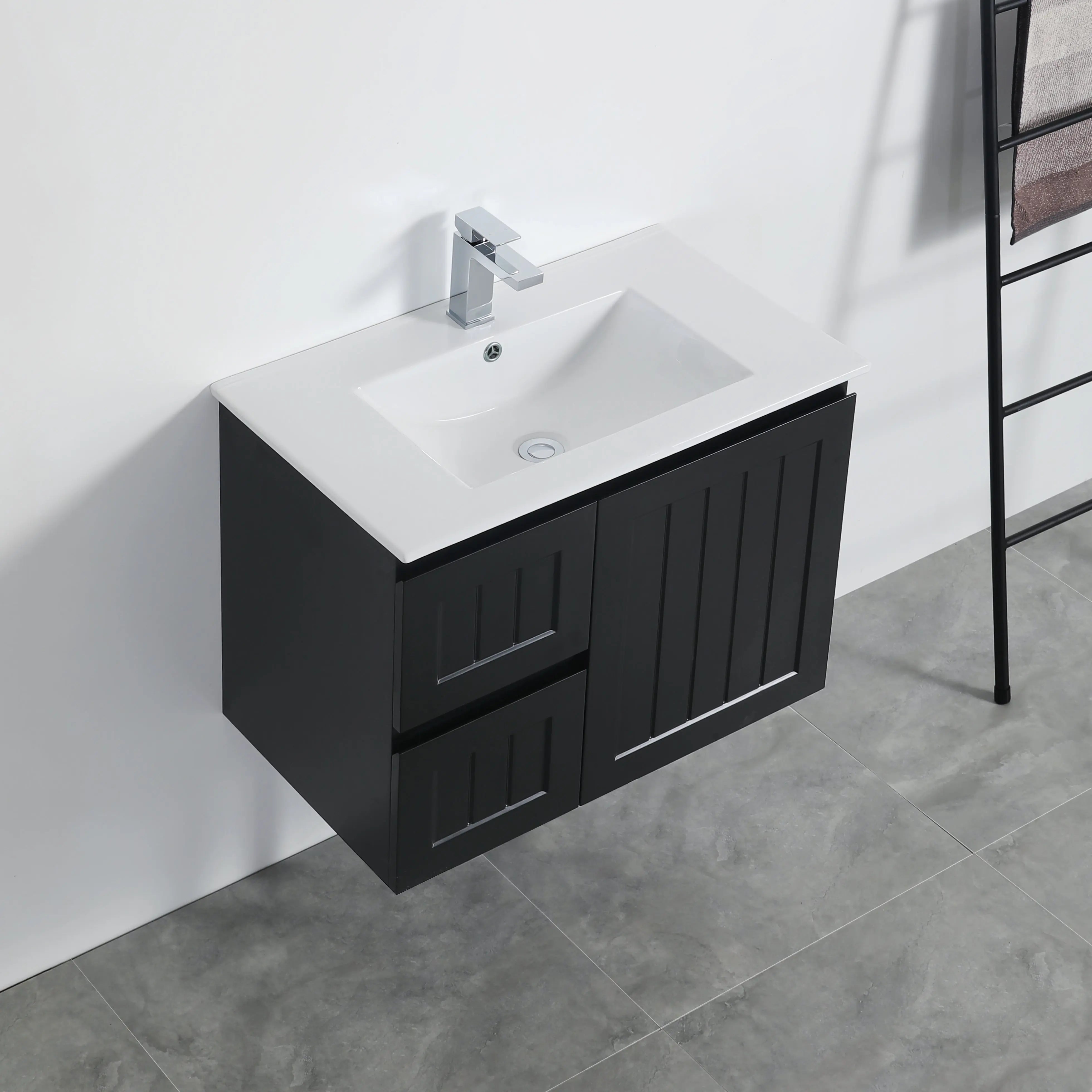 ACACIA SHAKER Matte Black PVC Wall Hung Vanity 750 Poseidon